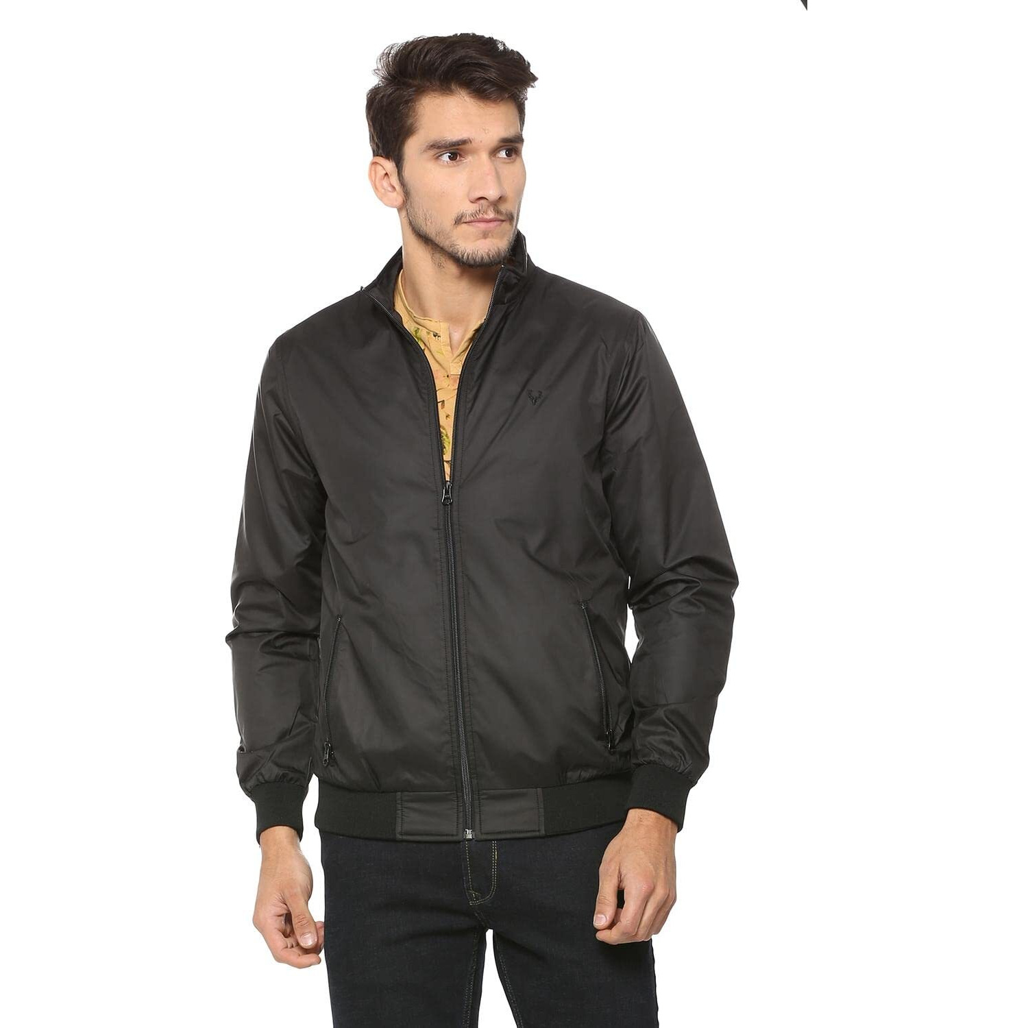 Allen Solly Men's Solid Polyester Standard Length Blouson Jacket (ASJKOBOPJ18061_Black_2XL)