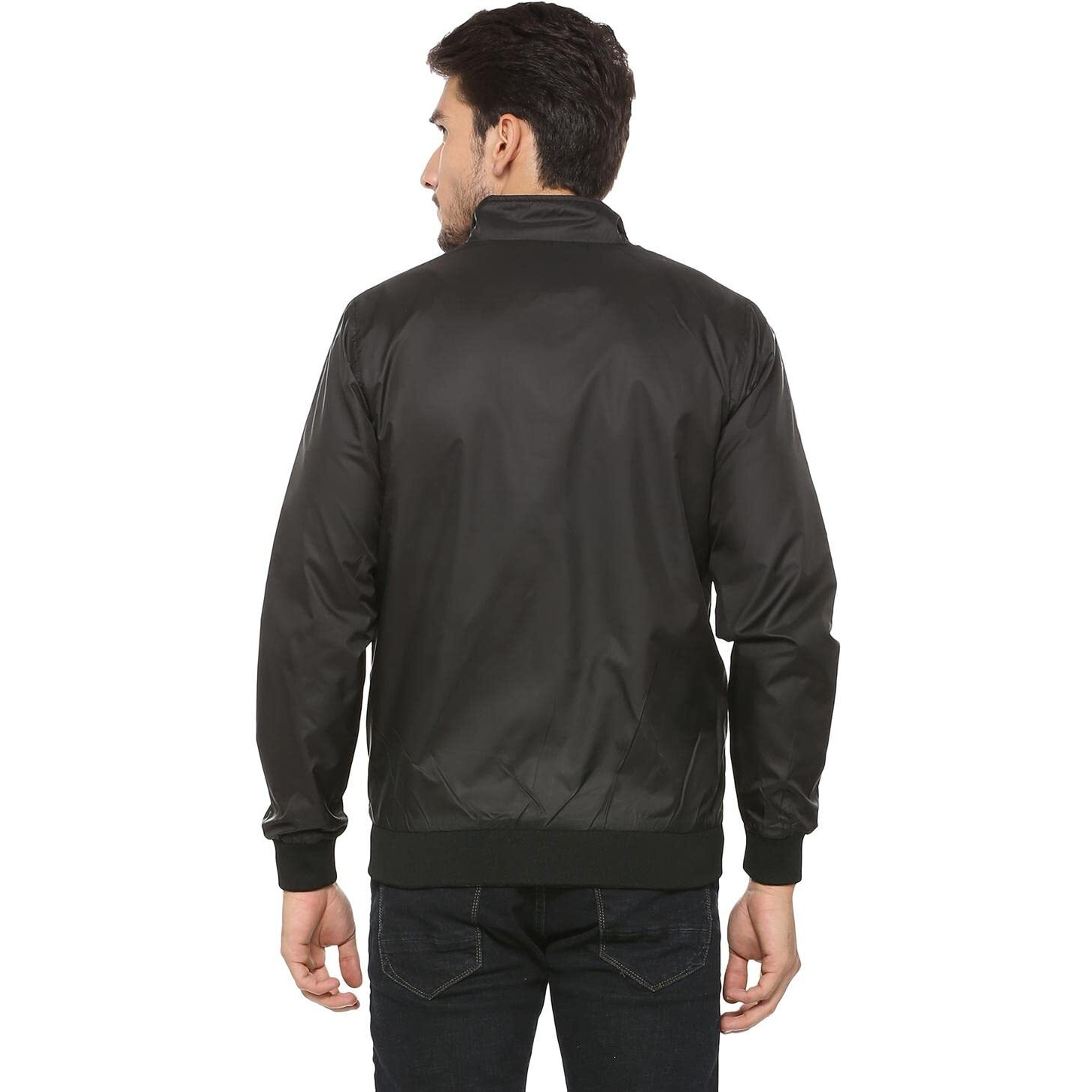 Allen Solly Men's Solid Polyester Standard Length Blouson Jacket (ASJKOBOPJ18061_Black_2XL)