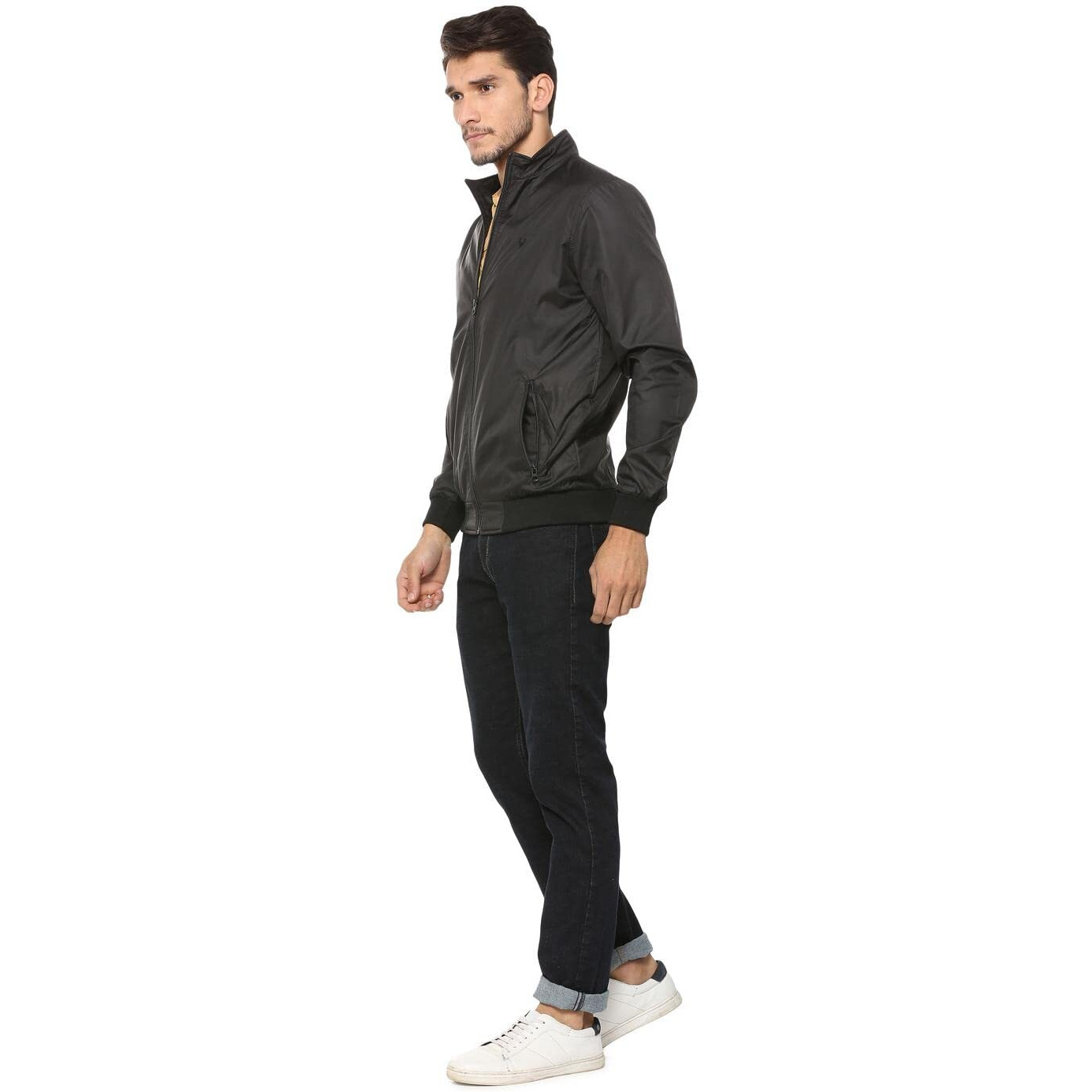 Allen Solly Men's Solid Polyester Standard Length Blouson Jacket (ASJKOBOPJ18061_Black_2XL)