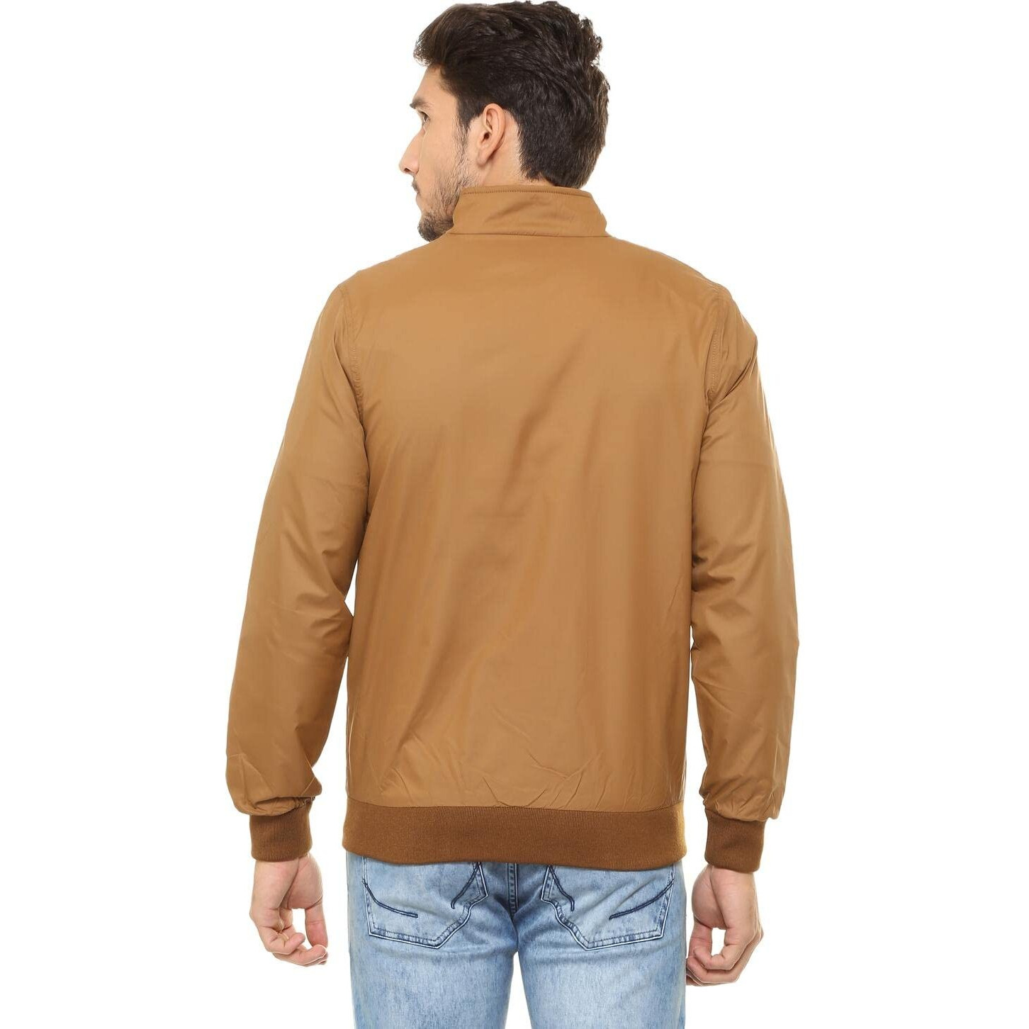 Allen Solly Men's Solid Polyester Blouson Jacket (ASJKOBOPZ49688_Light Brown_Small)