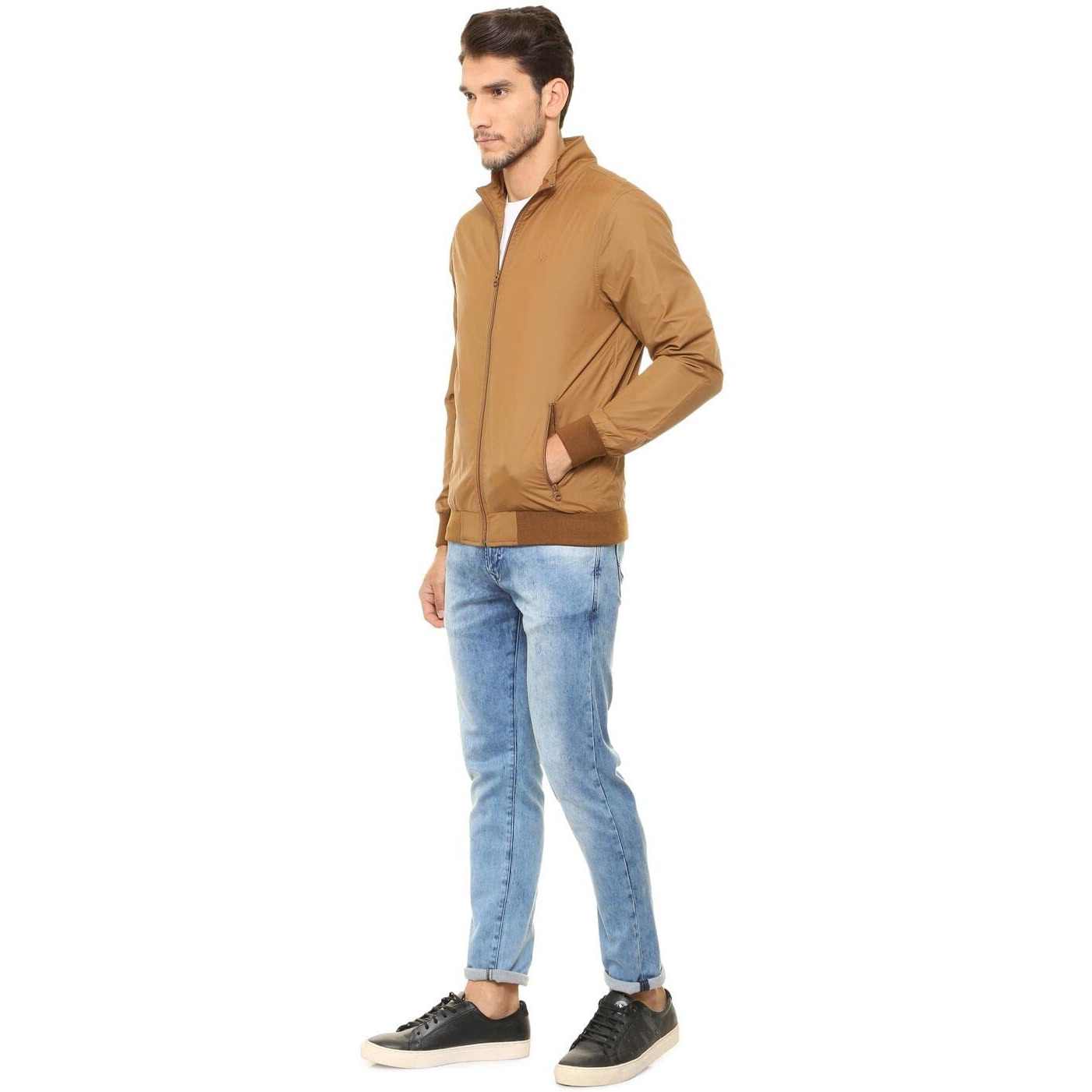 Allen Solly Men's Solid Polyester Blouson Jacket (ASJKOBOPZ49688_Light Brown_Small)