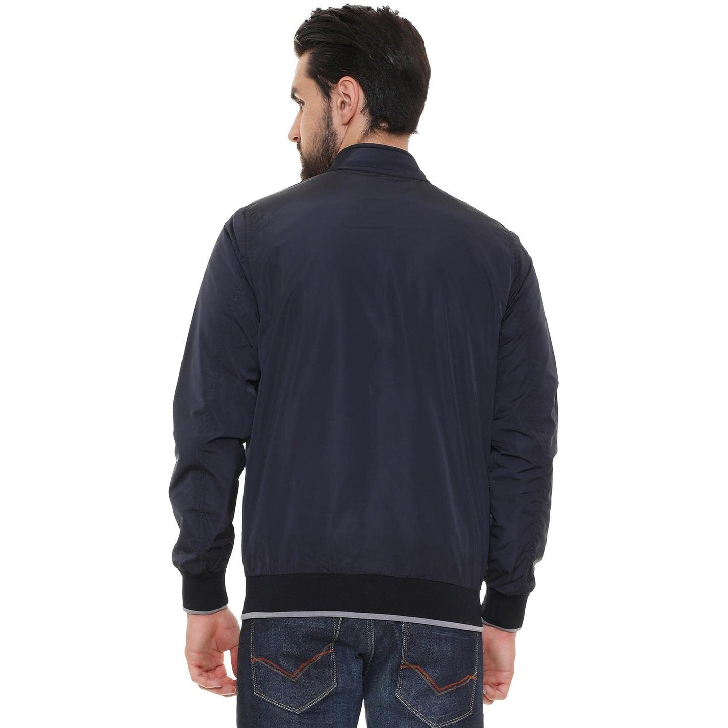 Allen Solly Men's Solid Polyester Blouson Jacket (ASJKOBOPN25774_Navy Blue_Large)
