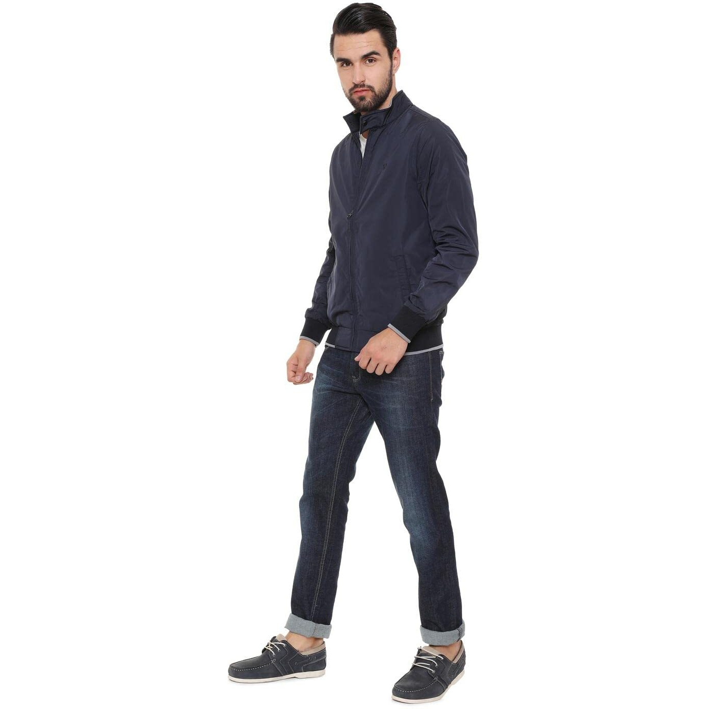 Allen Solly Men's Solid Polyester Blouson Jacket (ASJKOBOPN25774_Navy Blue_Large)