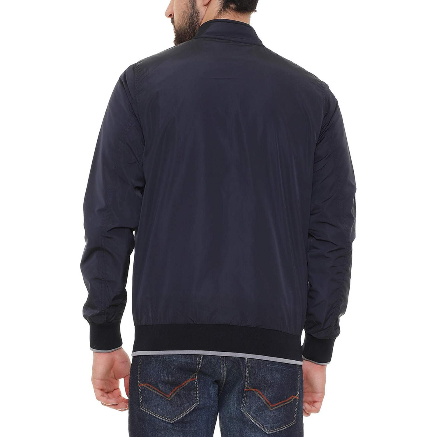 Allen Solly Men's Cotton Solid Blouson Standard Length Jacket (Asjkobopn25774_Navy_Xxl_Navy Blue_2Xl)