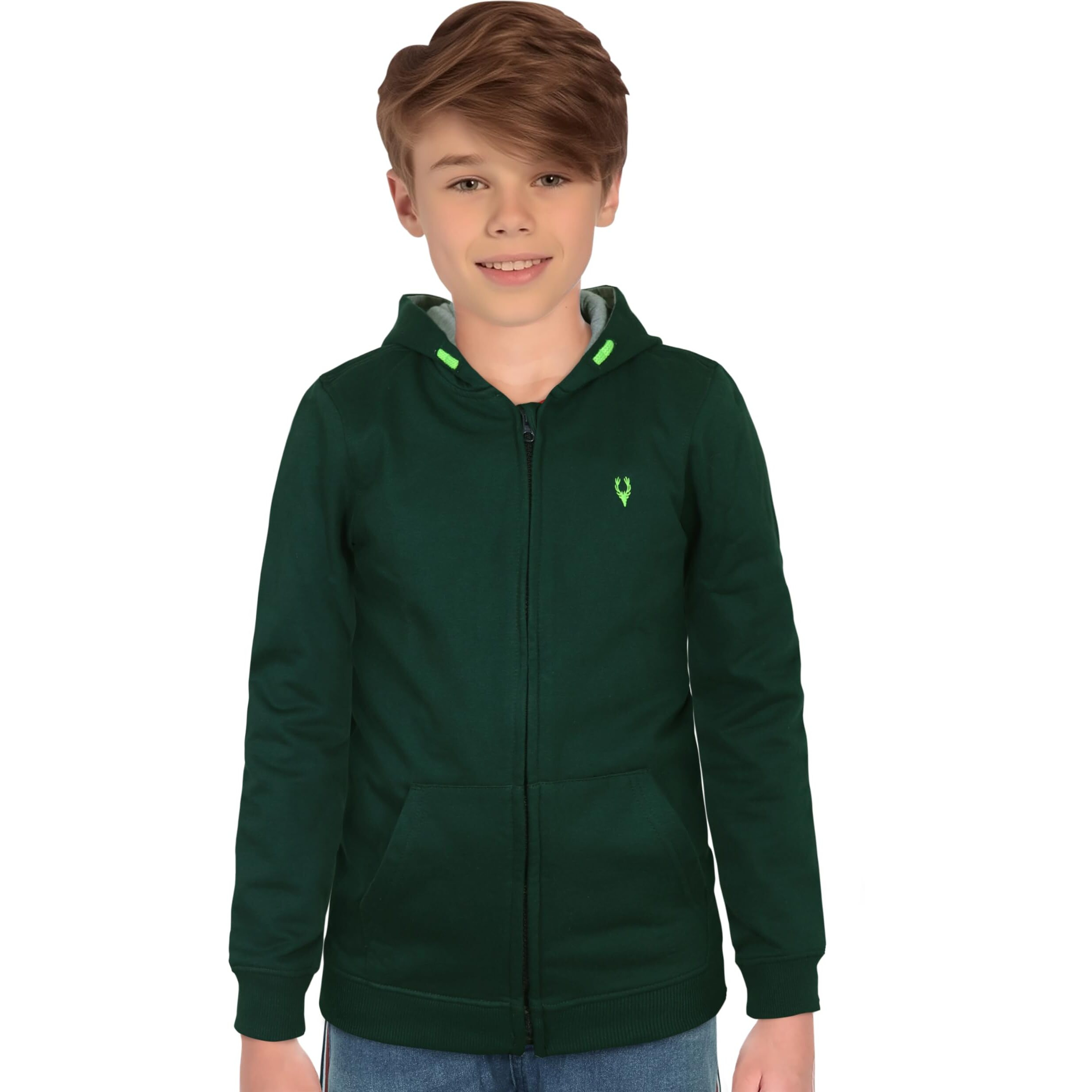 ALLEN SOLLY Junior Boy's Regular Fit Cotton Hooded Neck Sweatshirt(ABSS31901812_Green_16)