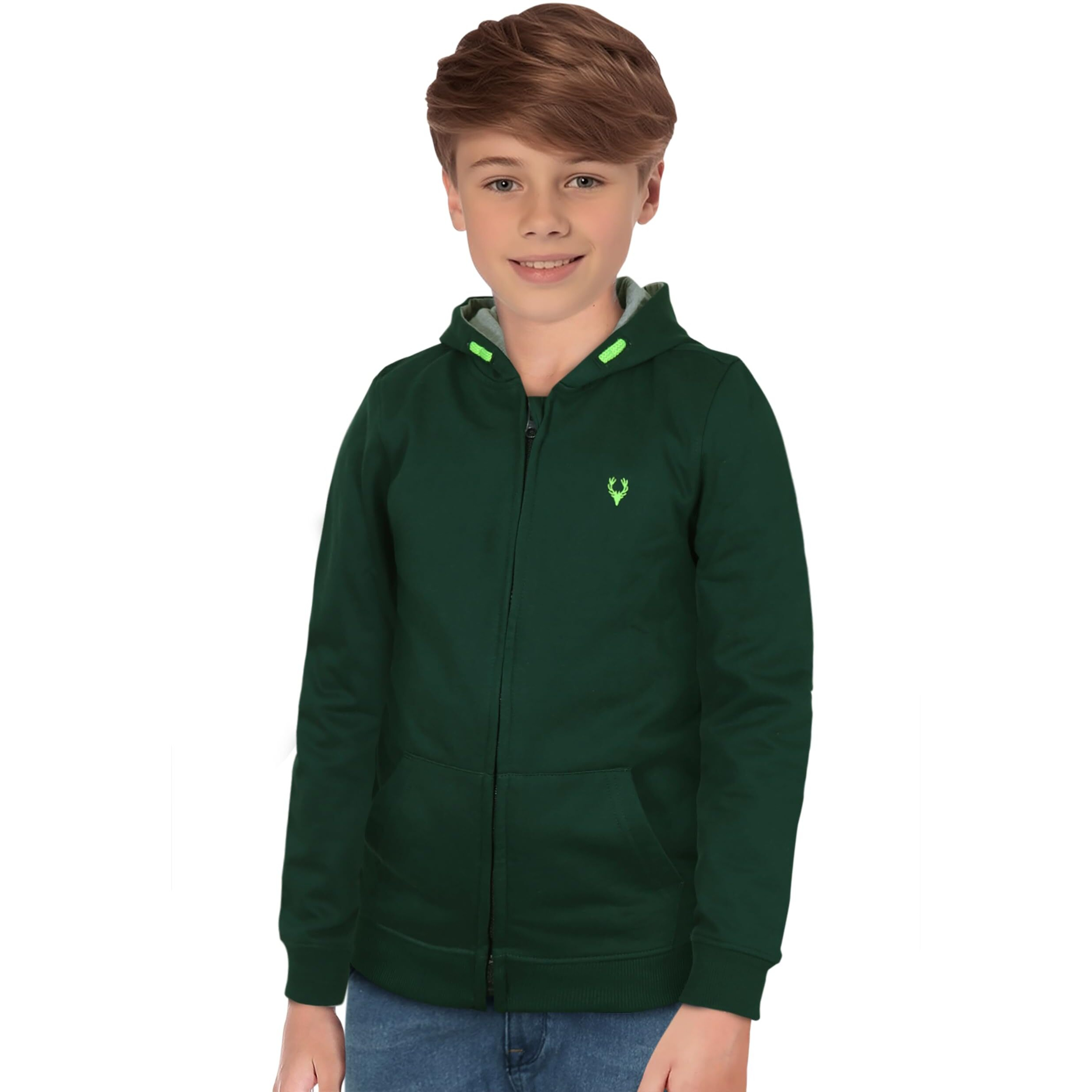 ALLEN SOLLY Junior Boy's Regular Fit Cotton Hooded Neck Sweatshirt(ABSS31901812_Green_16)