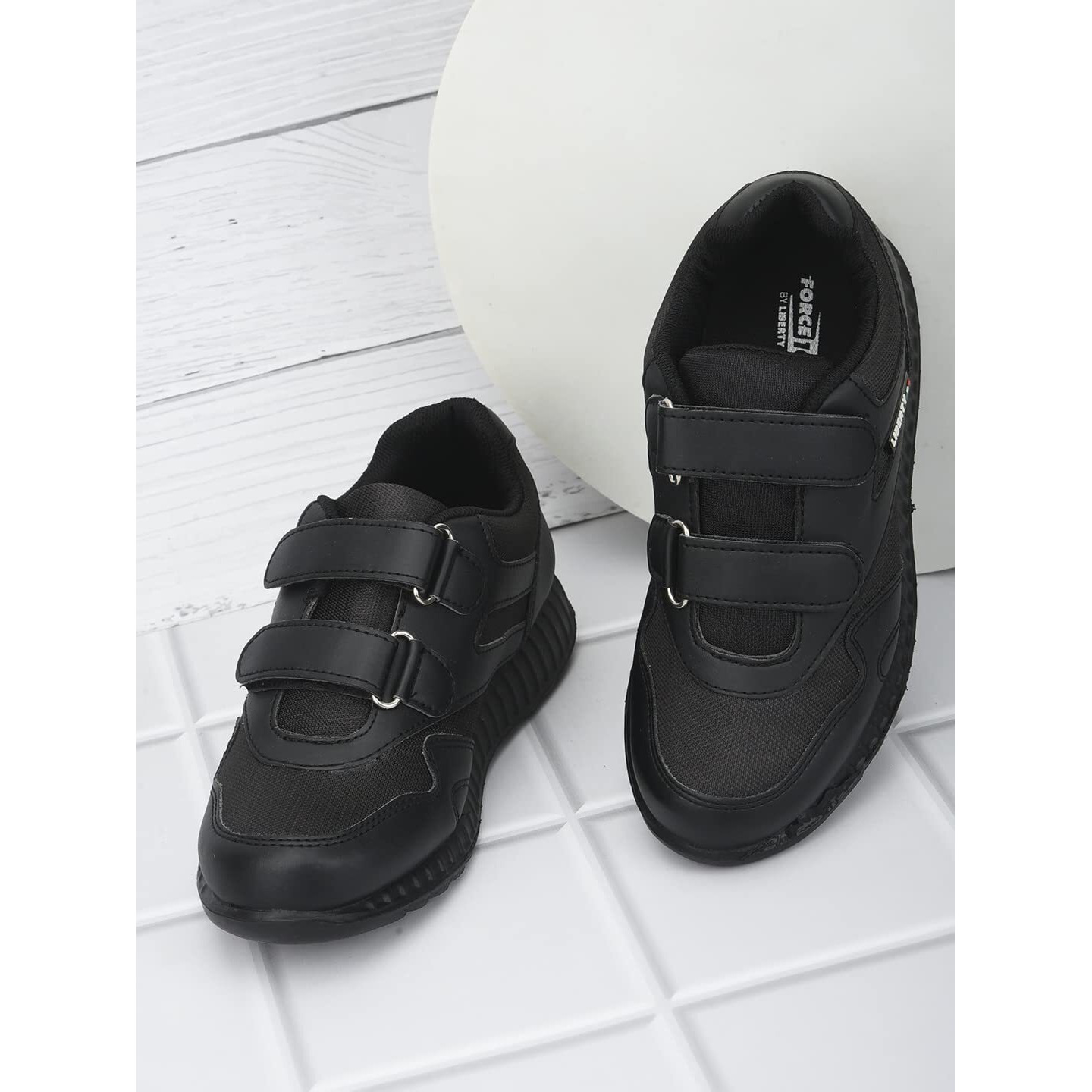 Liberty Force10 9906-90VGN Kids Velcro School Shoes with PVC Upper | EVA Sole | Comfortable & Lightweight | Quick-Wear Elastic Laces | Stylish & Modern(5 UK-Black)