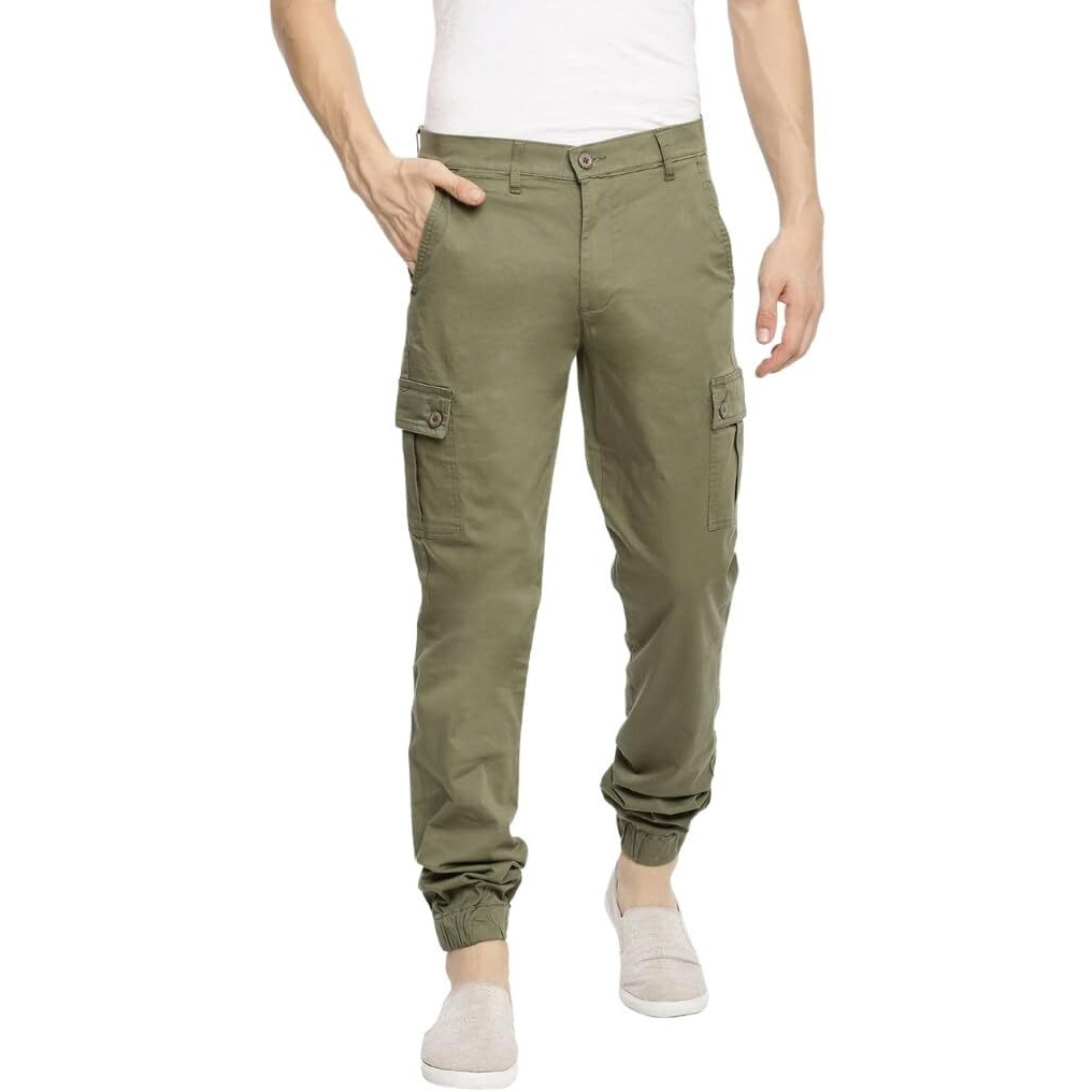 The Indian Garage Co Men Slim Fit Solid Mid-Rise Cuffed Cargos Green