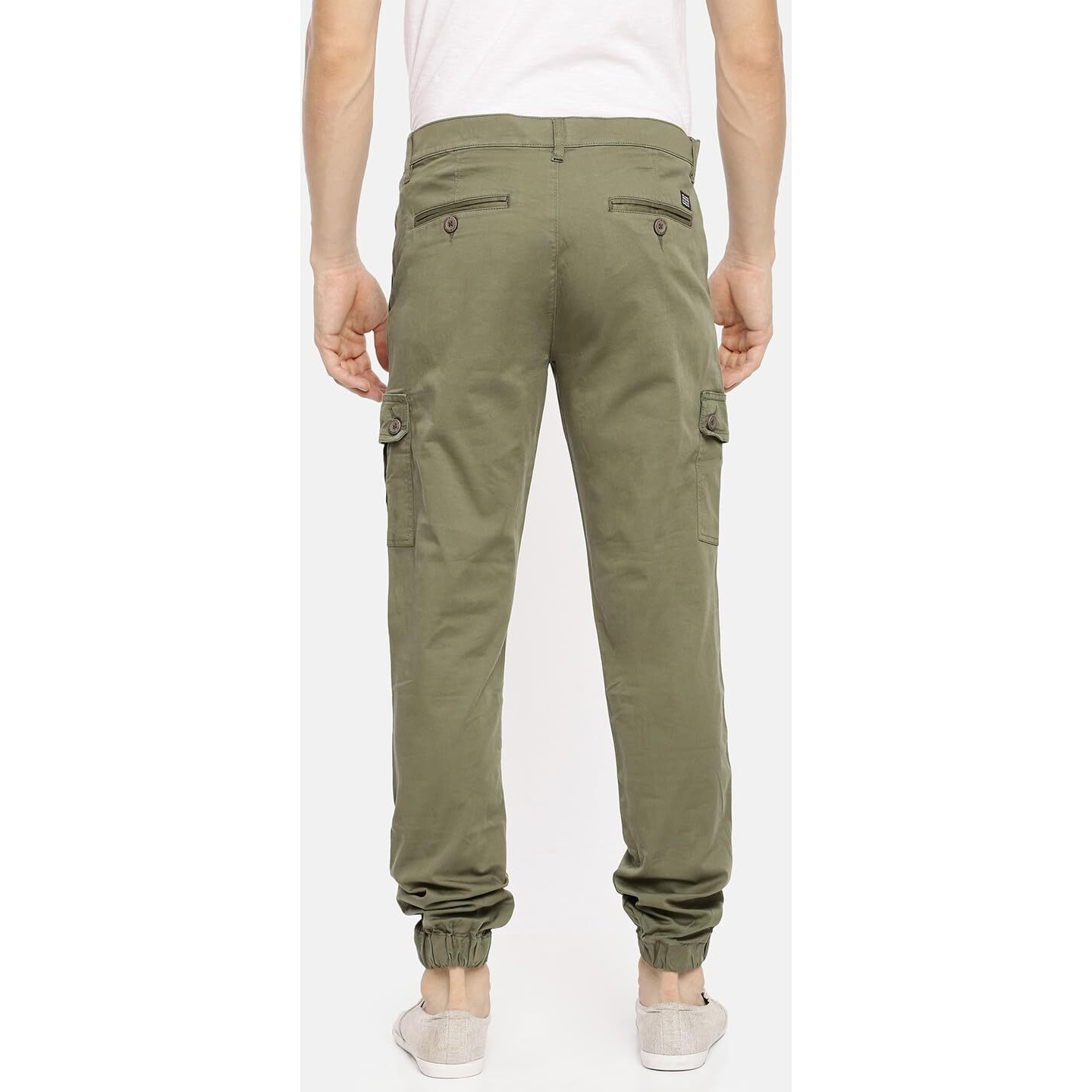The Indian Garage Co Men Slim Fit Solid Mid-Rise Cuffed Cargos Green