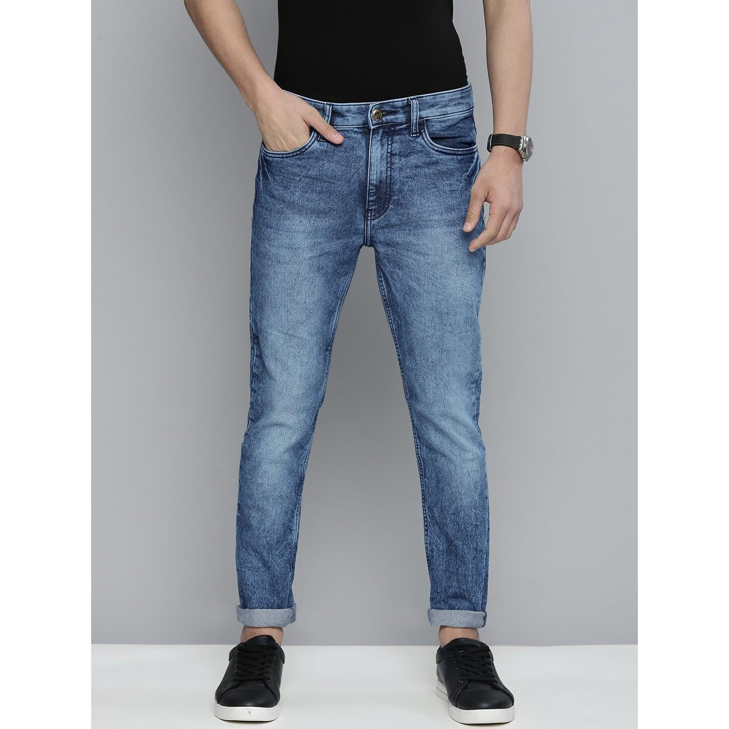 The Indian Garage Co Men Slim Fit Solid Mid-Rise Stretchable Jeans Blue
