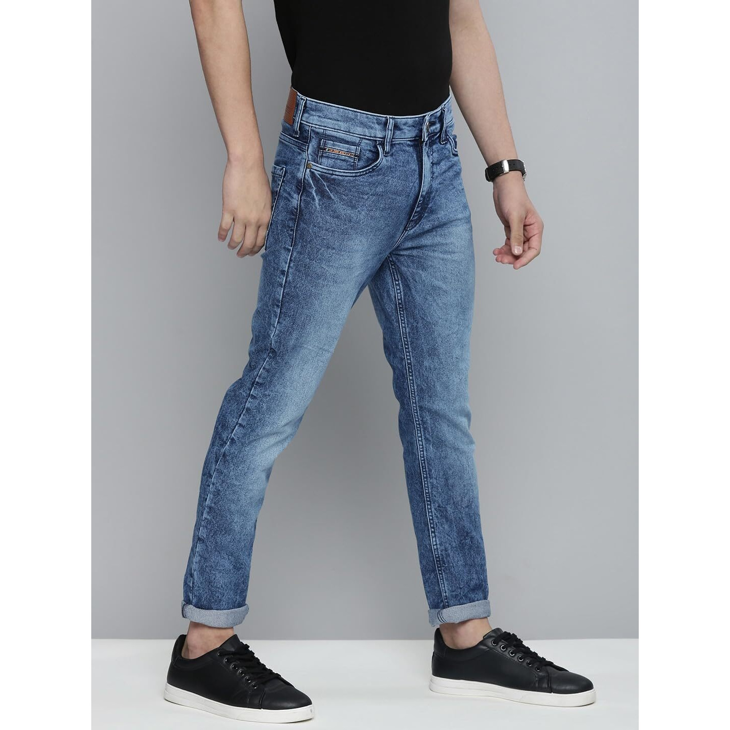 The Indian Garage Co Men Slim Fit Solid Mid-Rise Stretchable Jeans Blue