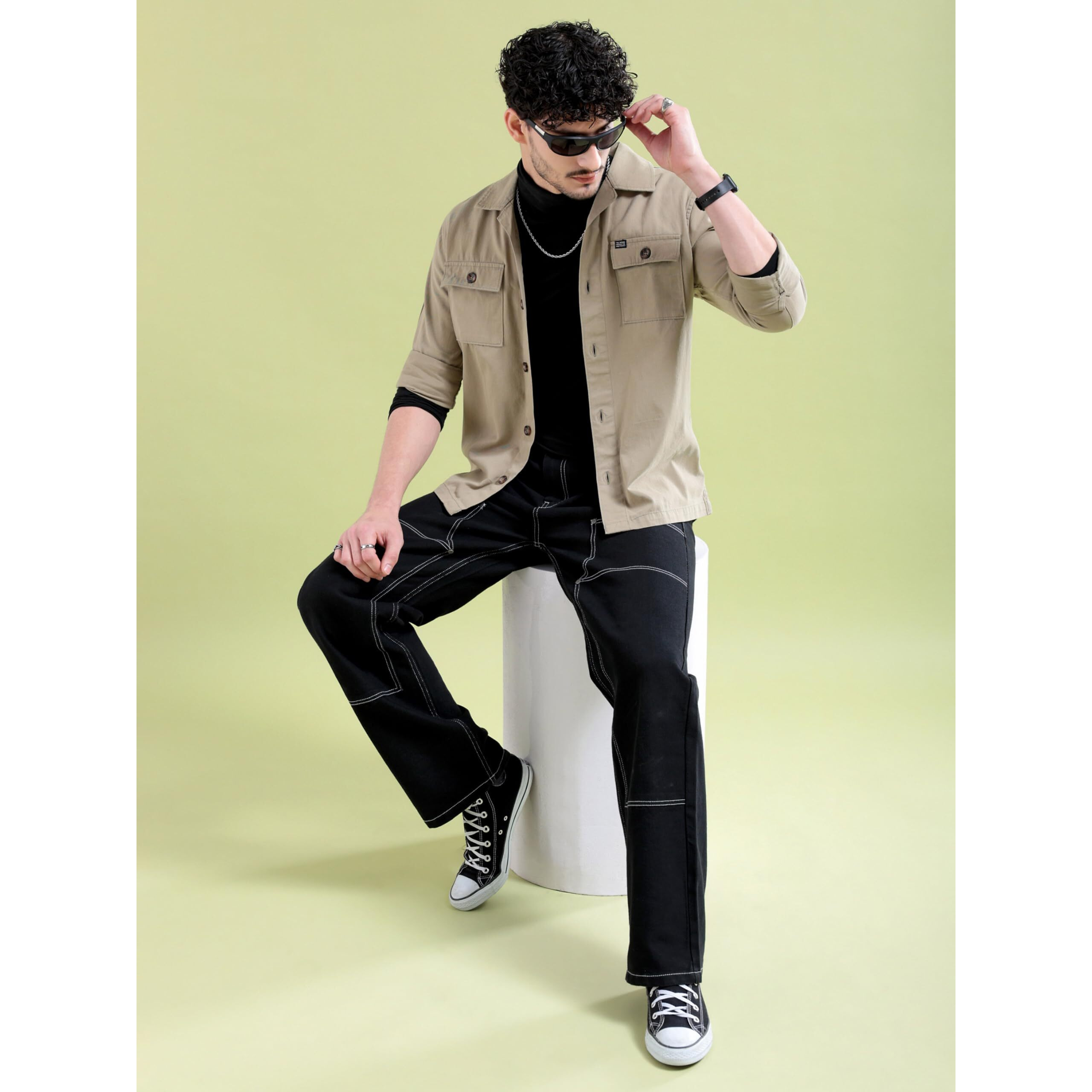 The Indian Garage Co Adult Men's Regular Fit Shirt (0821-OVRSH103-01_Green L)