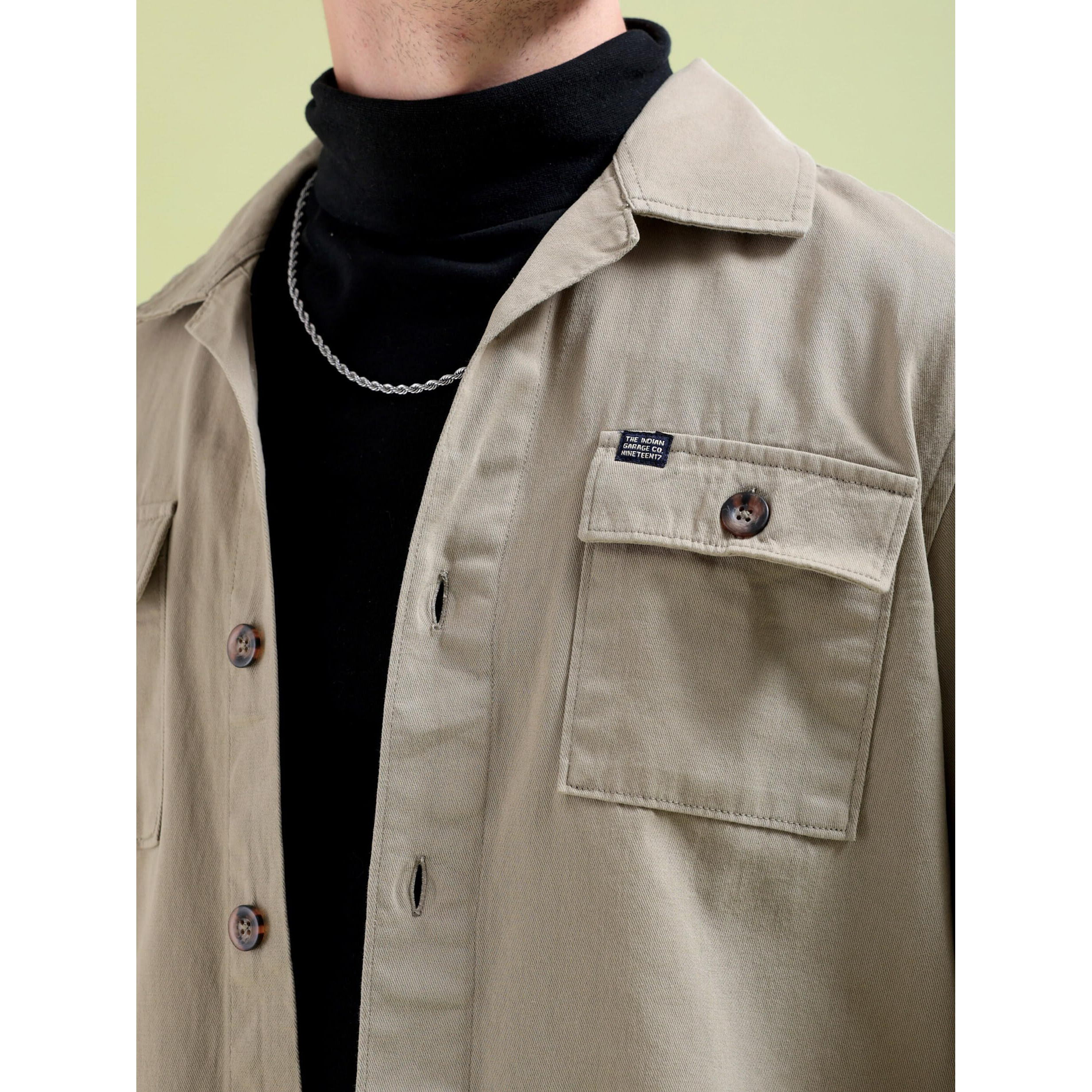 The Indian Garage Co Adult Men's Regular Fit Shirt (0821-OVRSH103-01_Green L)