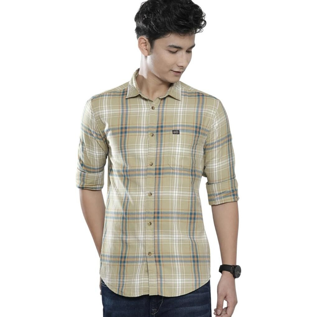 The Indian Garage Co Men's Regular Fit Shirt (0721-SH95-10_Light Green XL)