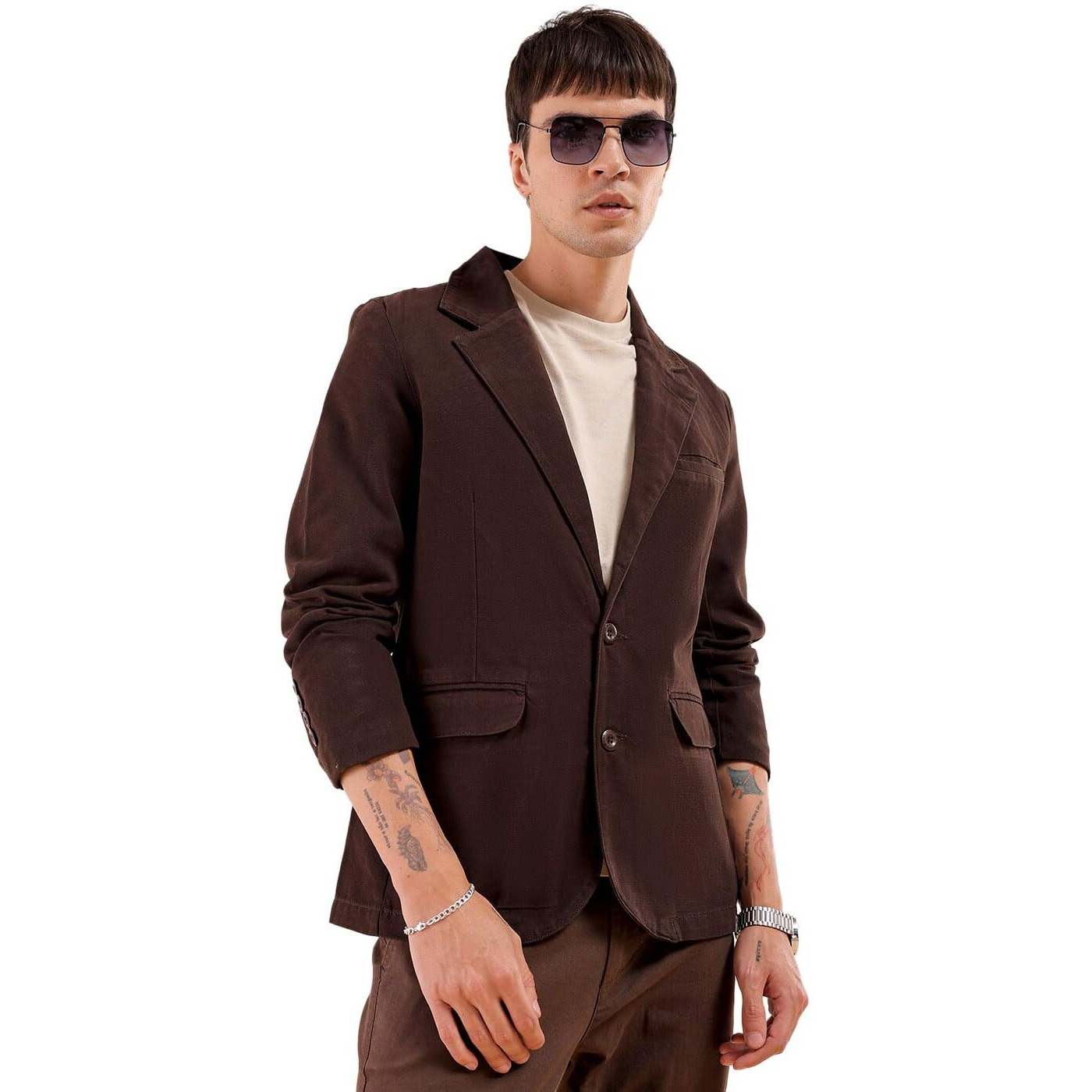 The Indian Garage Co Men's Oxford Blazer Slim Fit (0621-OXMBLZ01-12_Brown_S)
