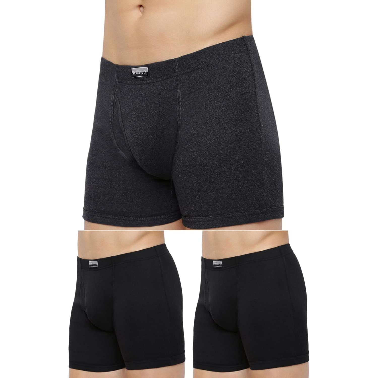 Van Heusen Men Boxer Briefs - 100% Combed Cotton - Pack of 3 - Anti Bacterial, Colour Fresh, Moisture Wicking_10031_Anthramel, Pureblack, Purebla_M