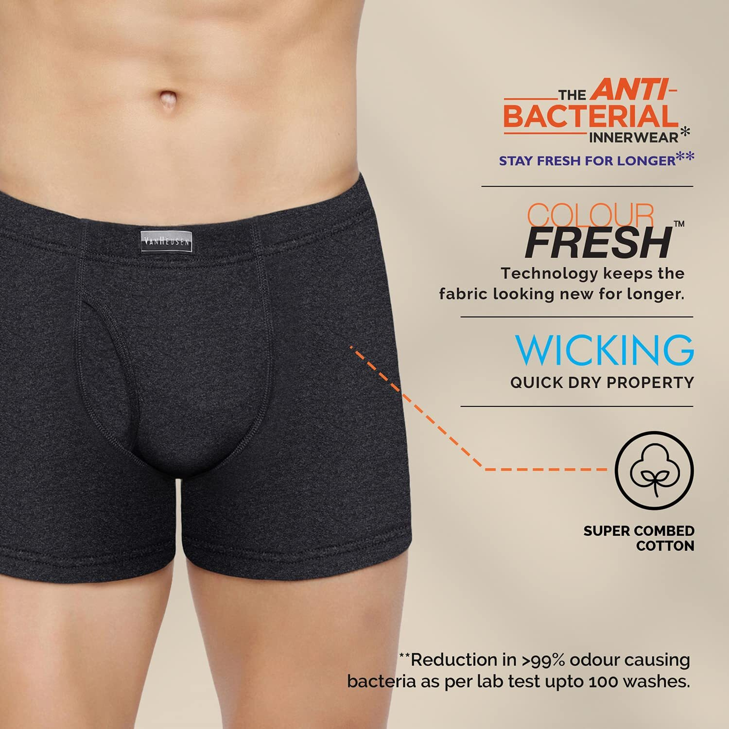 Van Heusen Men Boxer Briefs - 100% Combed Cotton - Pack of 3 - Anti Bacterial, Colour Fresh, Moisture Wicking_10031_Anthramel, Pureblack, Purebla_M