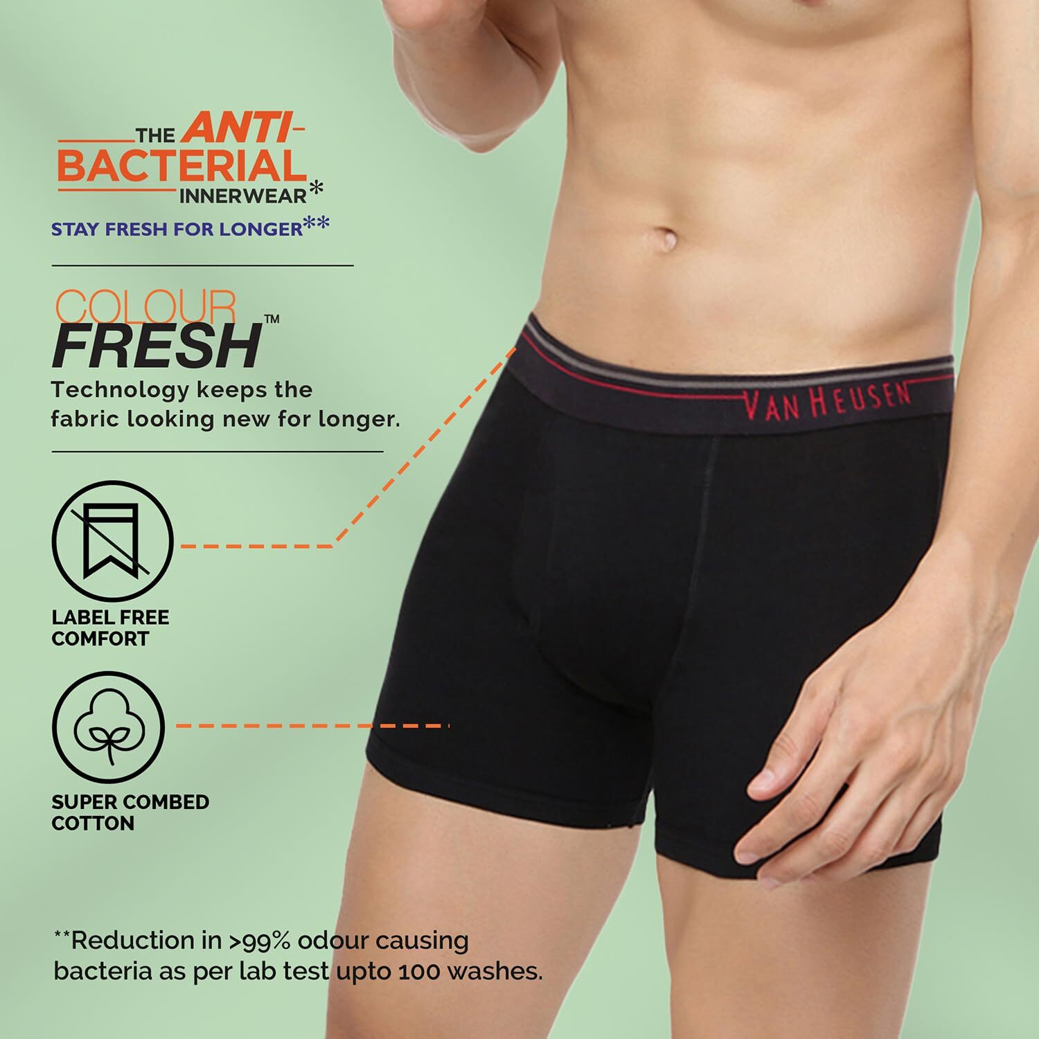 Van Heusen Men Boxer Briefs - 100% Combed Cotton - Pack Of 2 - Anti Bacterial, Colour Fresh, Moisture Wicking_10032_Anthra Mel, Pure Black_XL
