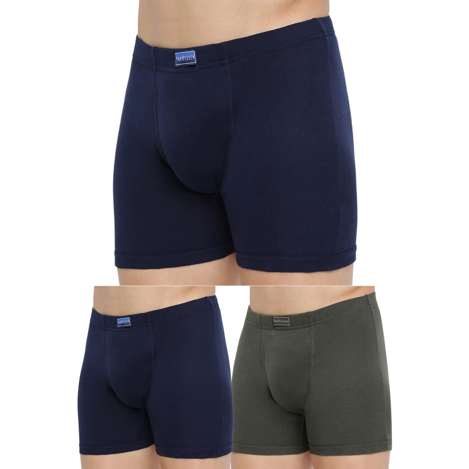 Van Heusen Men Boxer Briefs - 100% Combed Cotton - Pack of 3 - Anti Bacterial, Colour Fresh, Moisture Wicking_10031_Dark Navy, Dark Navy, Peat_XXL