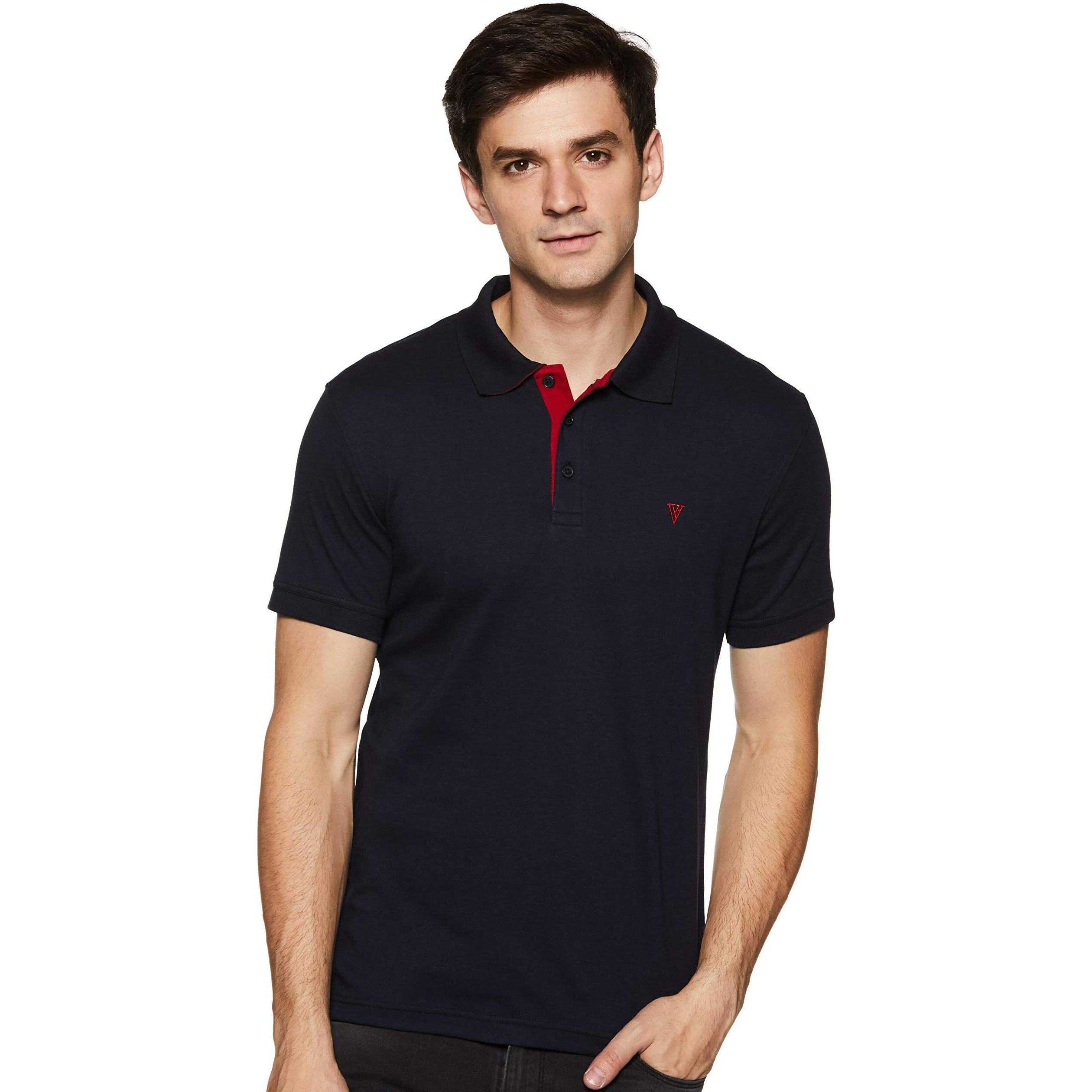 Van Heusen Men Athleisure Ultra Soft Polo Regular Fit T-Shirt-Short Sleeve, Textured_60033_Navyblue_L