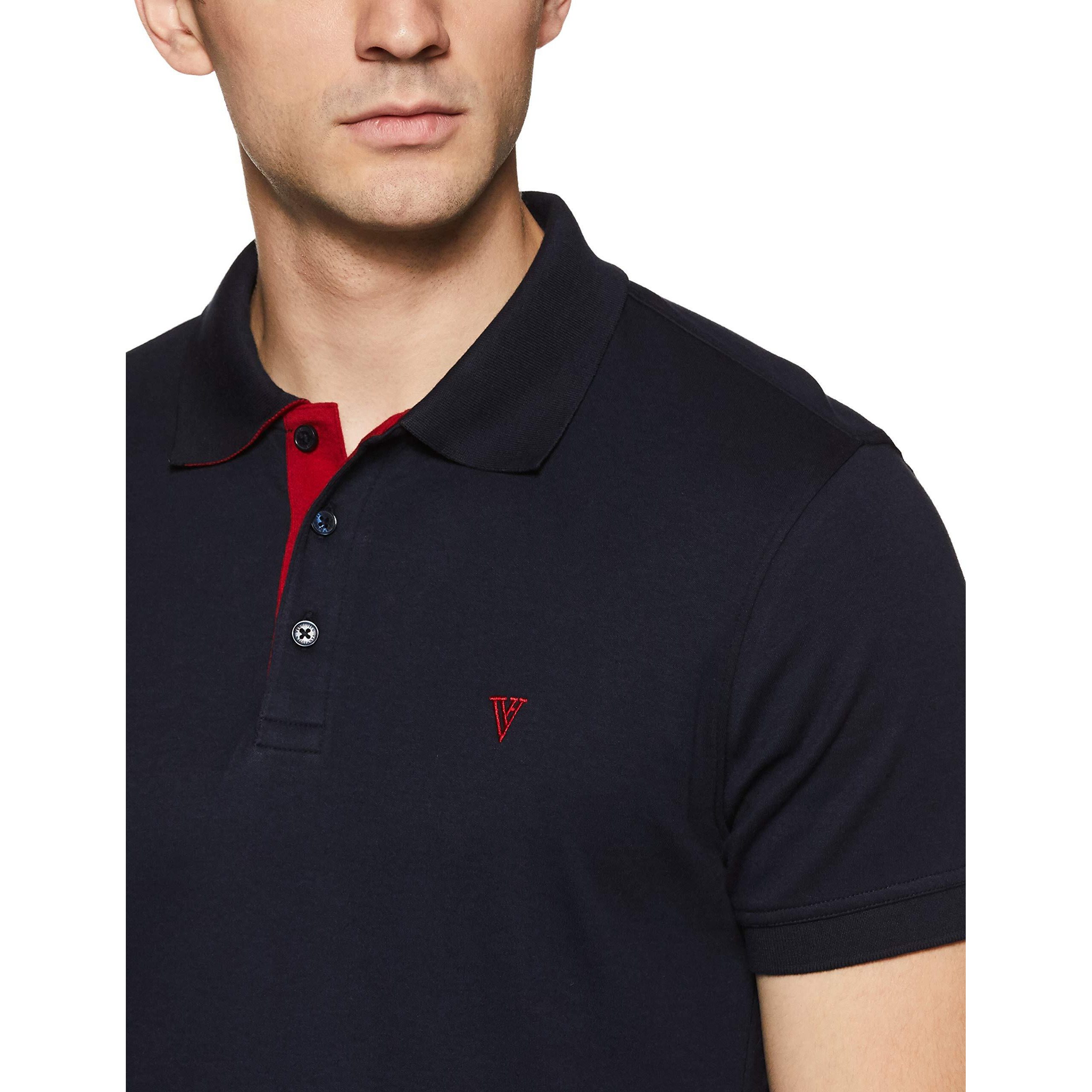 Van Heusen Men Athleisure Ultra Soft Polo Regular Fit T-Shirt-Short Sleeve, Textured_60033_Navyblue_L