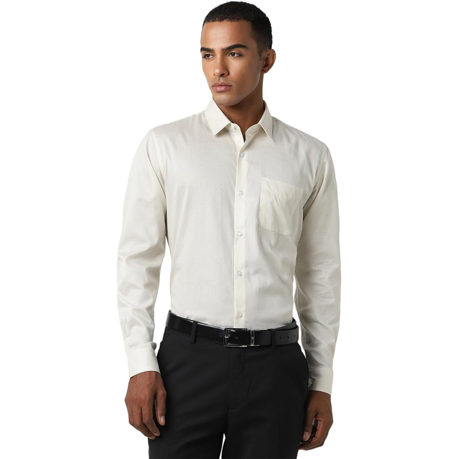 Peter England Men's Slim Fit Shirt (PESFWSLB252393_Cream