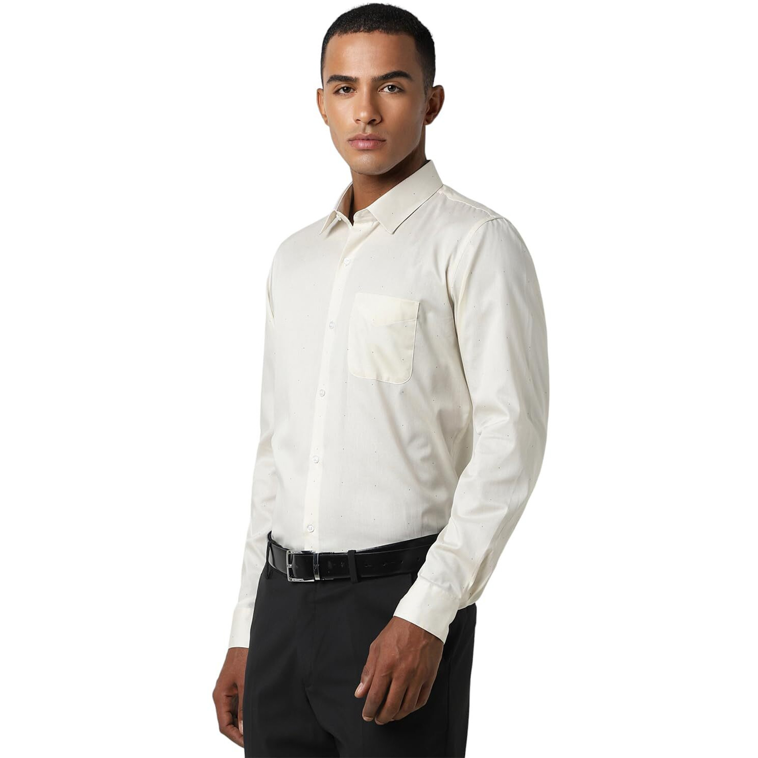 Peter England Men's Slim Fit Shirt (PESFWSLB252393_Cream
