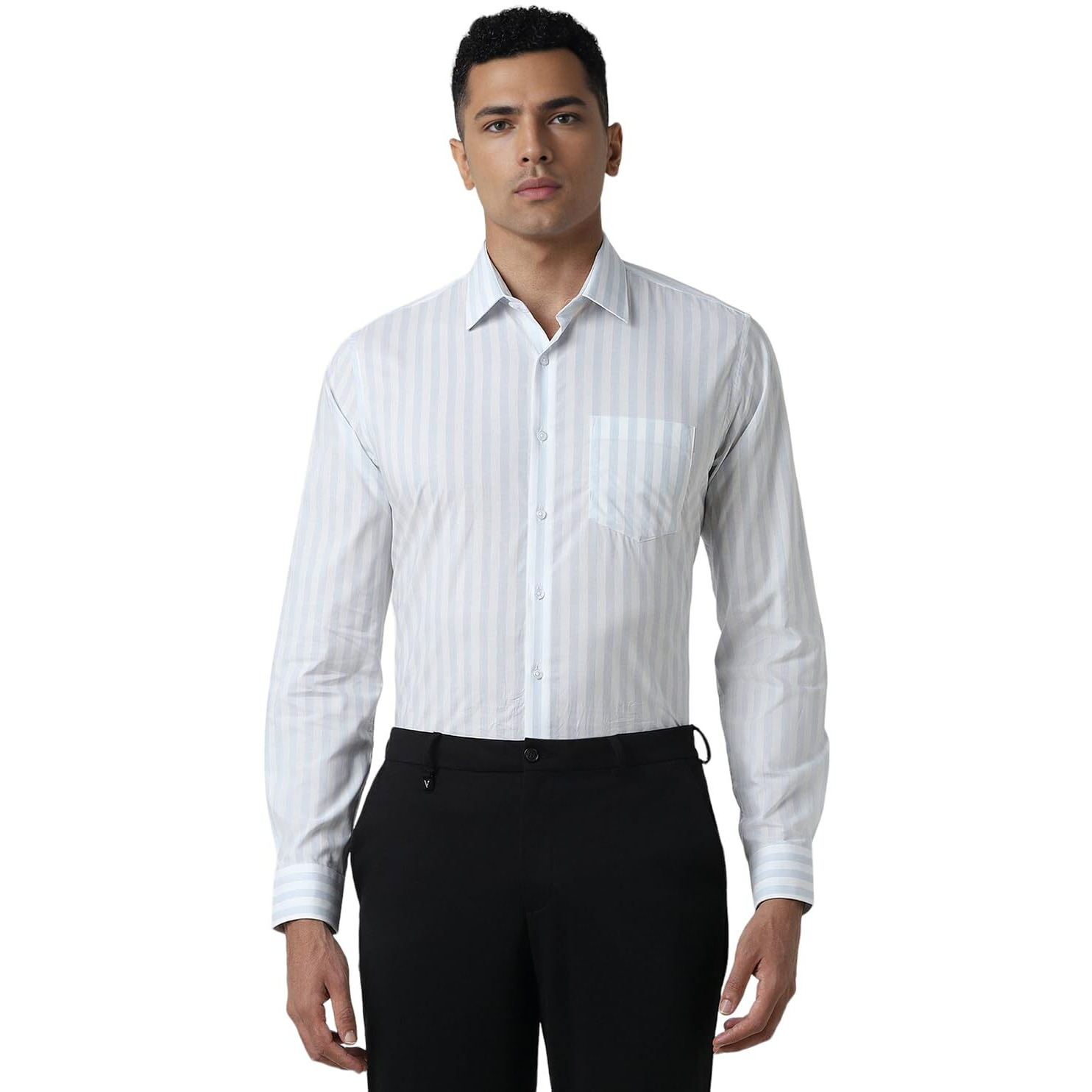 Van Heusen Men's Striped Modern Fit Shirt (VHSFBSLB273351_Light Grey