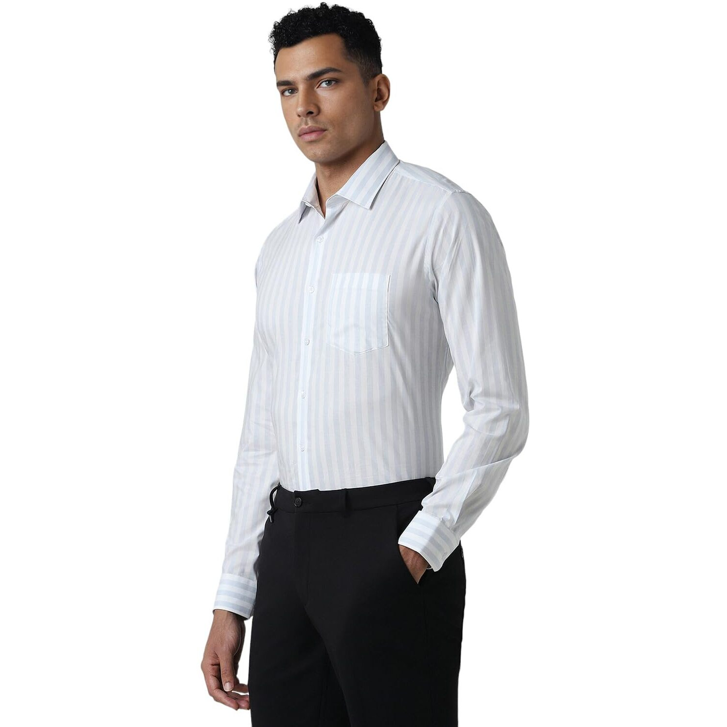 Van Heusen Men's Striped Modern Fit Shirt (VHSFBSLB273351_Light Grey