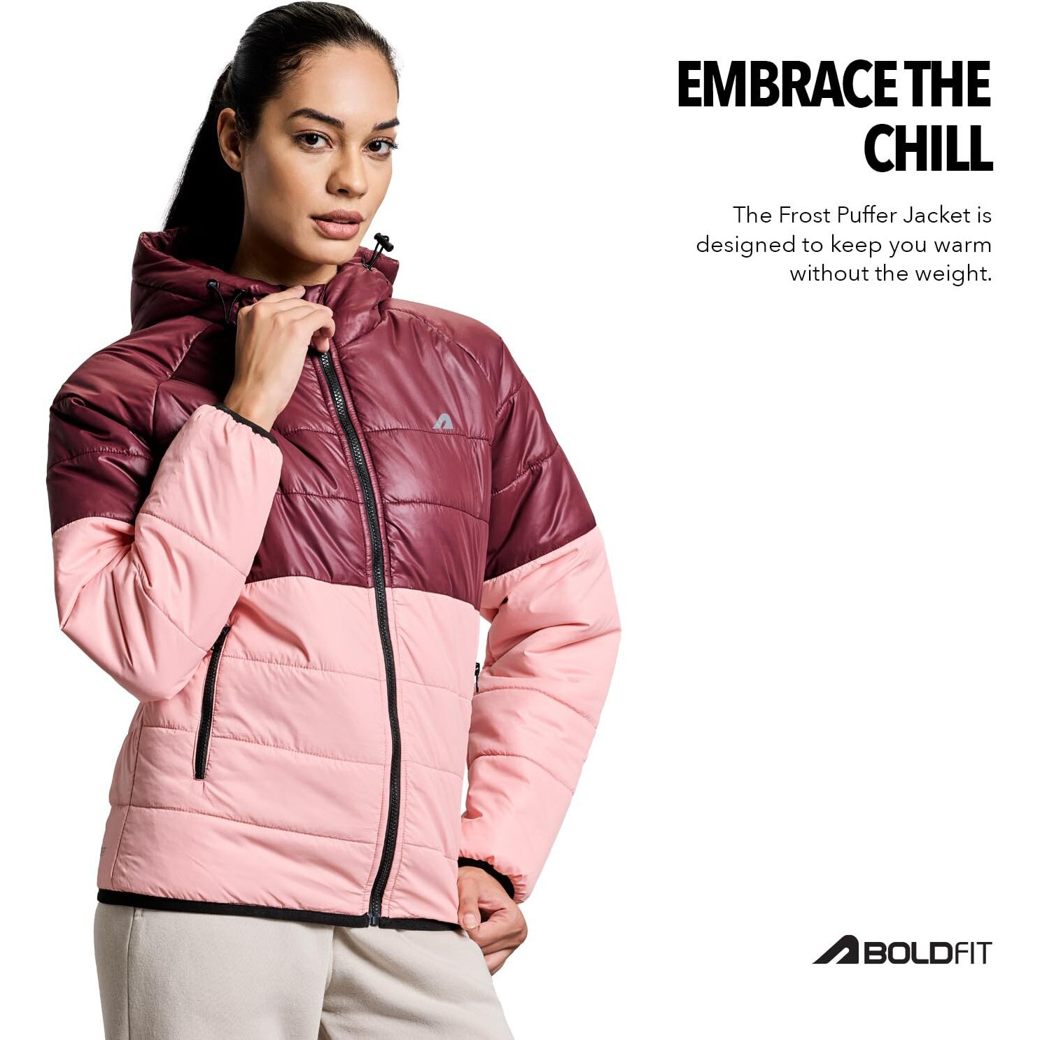Boldfit Women's Polyester Standard Length Jacket (BFTBW4003S_Wine-Pink_L)