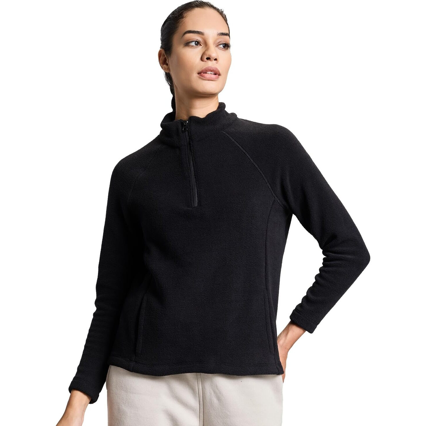Boldfit Women s Tailored Fit Sweatshirt Half Zipper Top Winter Wear Light Fleece Sweatshirt Natural Insulation Winter Jacket Anti Pilling Pullover - Black Large