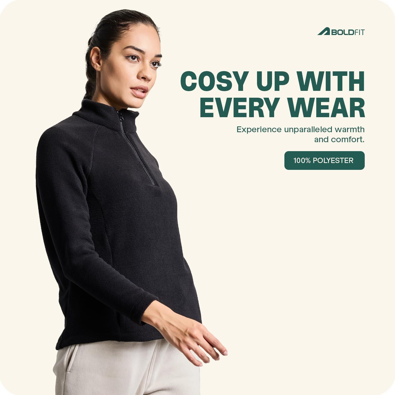 Boldfit Women s Tailored Fit Sweatshirt Half Zipper Top Winter Wear Light Fleece Sweatshirt Natural Insulation Winter Jacket Anti Pilling Pullover - Black Large