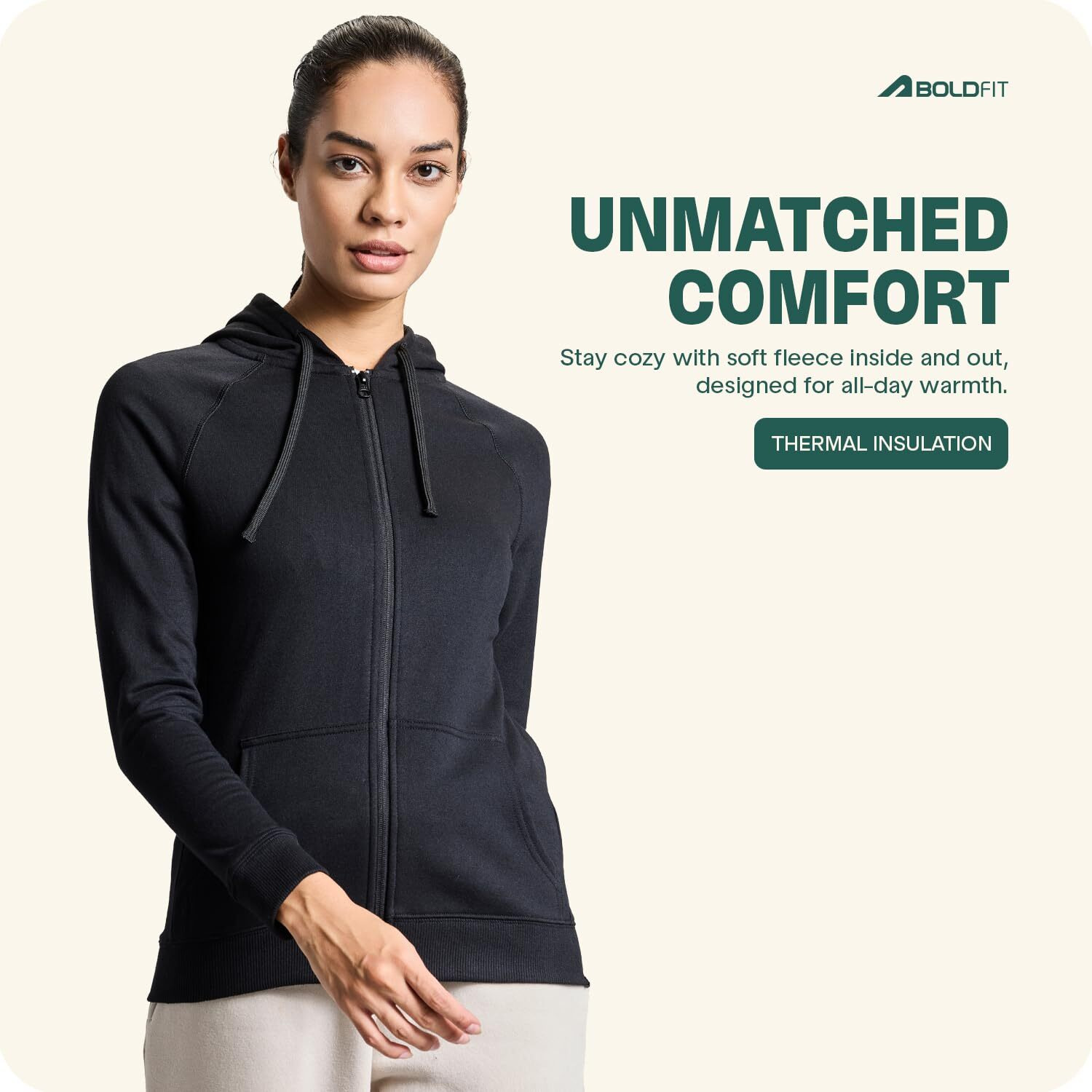 Boldfit Women s Full Zipper Regular Fit Hoodies Fleece Jacket for Winter Wear Thermal Insulation Stylish Jacket Hoodies Jackets Zipper Hoodie - Black Small