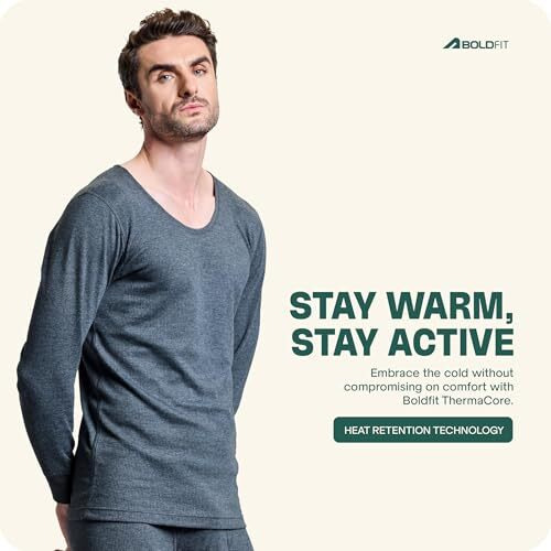 Boldfit Thermal Winter Wear for Men Set Top & Bottom Natural Insulation Thermal Wear for Men Thermal Winter Clothes for Men Set Thermals Innerwear for Men Cotton-Viscose Body Warmer for Men Set - S