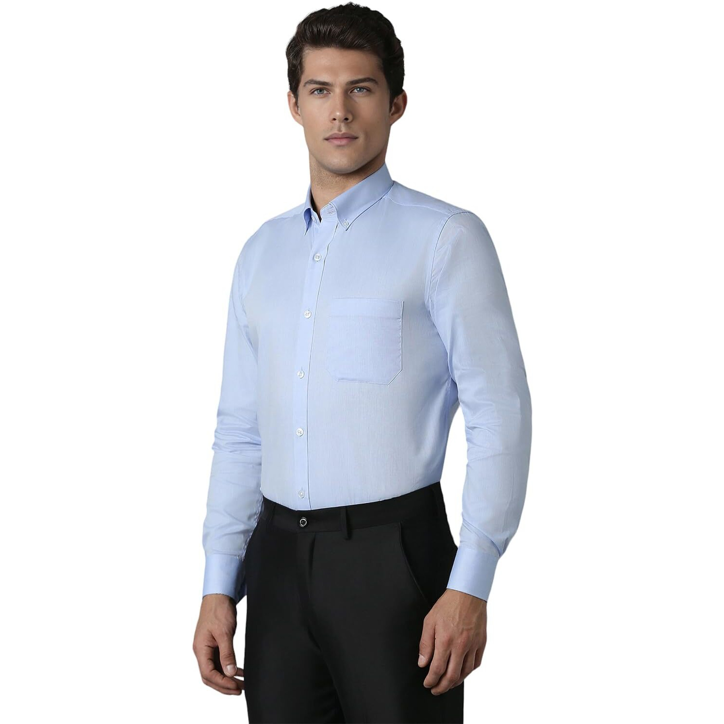 Louis Philippe Men's Solid Regular Fit Shirt (LPSFMCLPN50819_Medium Blue