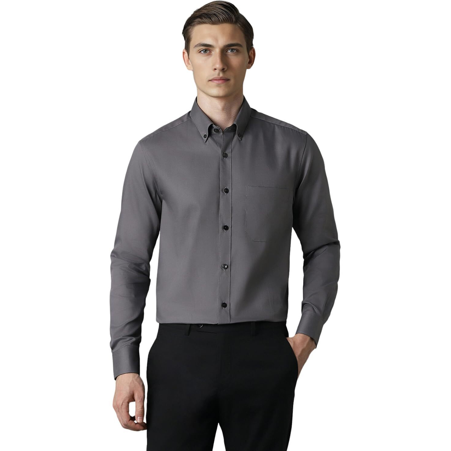 Louis Philippe Men's Classic Fit Shirt (LPSFMCLPJ11048_Grey