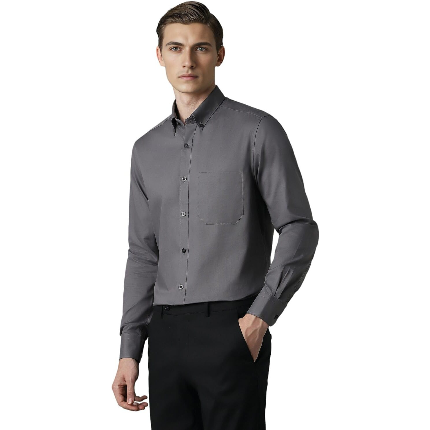 Louis Philippe Men's Classic Fit Shirt (LPSFMCLPJ11048_Grey