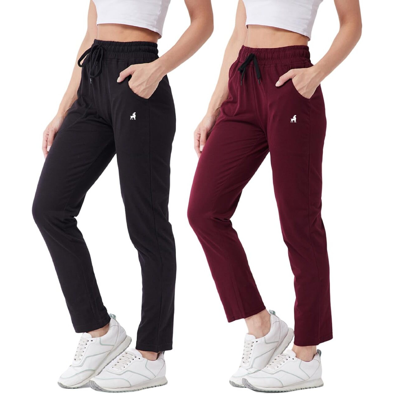 Modeve  Women Cotton Blend Pack of 2 Track Pant for Summer || Women Lower || Women Pyjama || Lounge Pants_Black and Wine_XX-Large