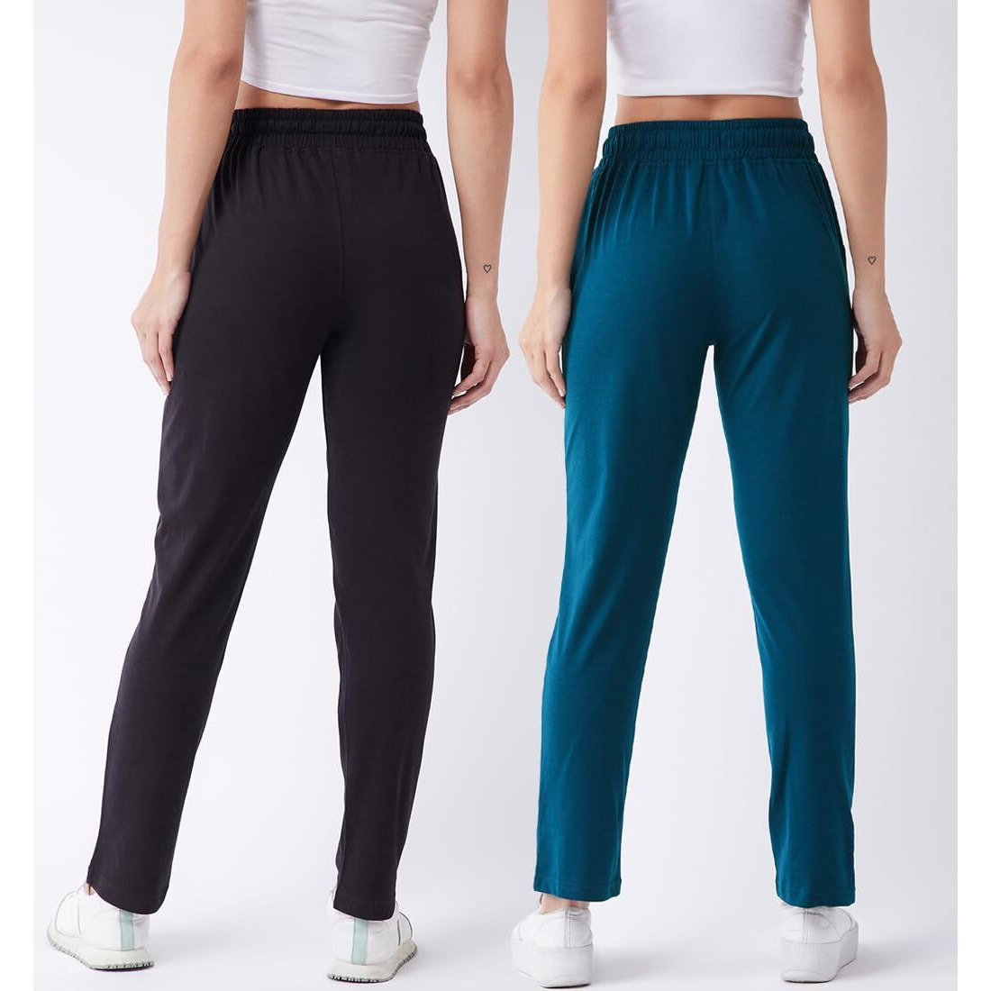 Modeve  Women Cotton Blend Pack of 2 Track Pant for Summer || Women Lower || Women Pyjama || Lounge Pants_Black and Teal_X-Large
