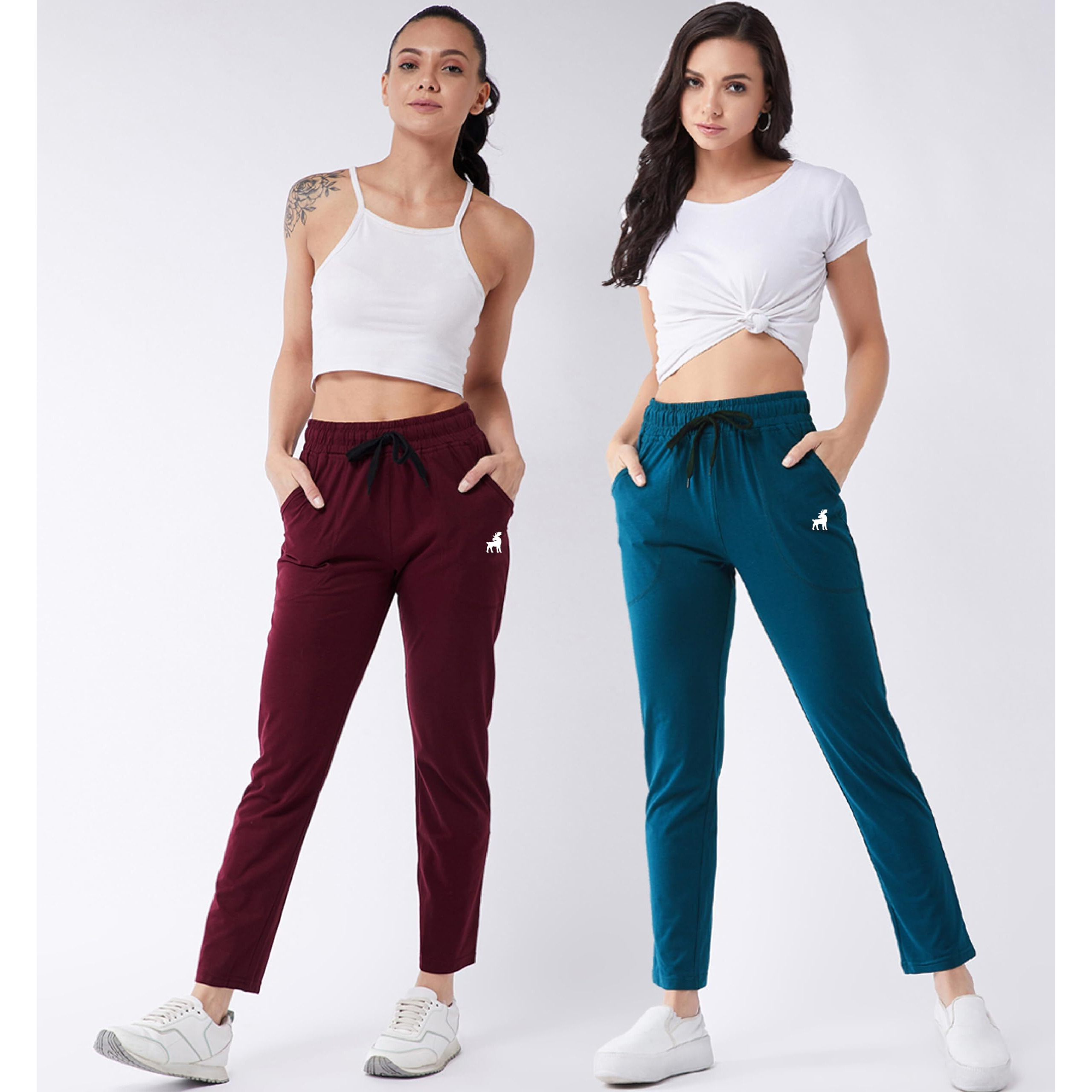 Modeve  Women Cotton Blend Pack of 2 Track Pant for Summer || Women Lower || Women Pyjama || Lounge Pants_Teal and Wine_X-Large