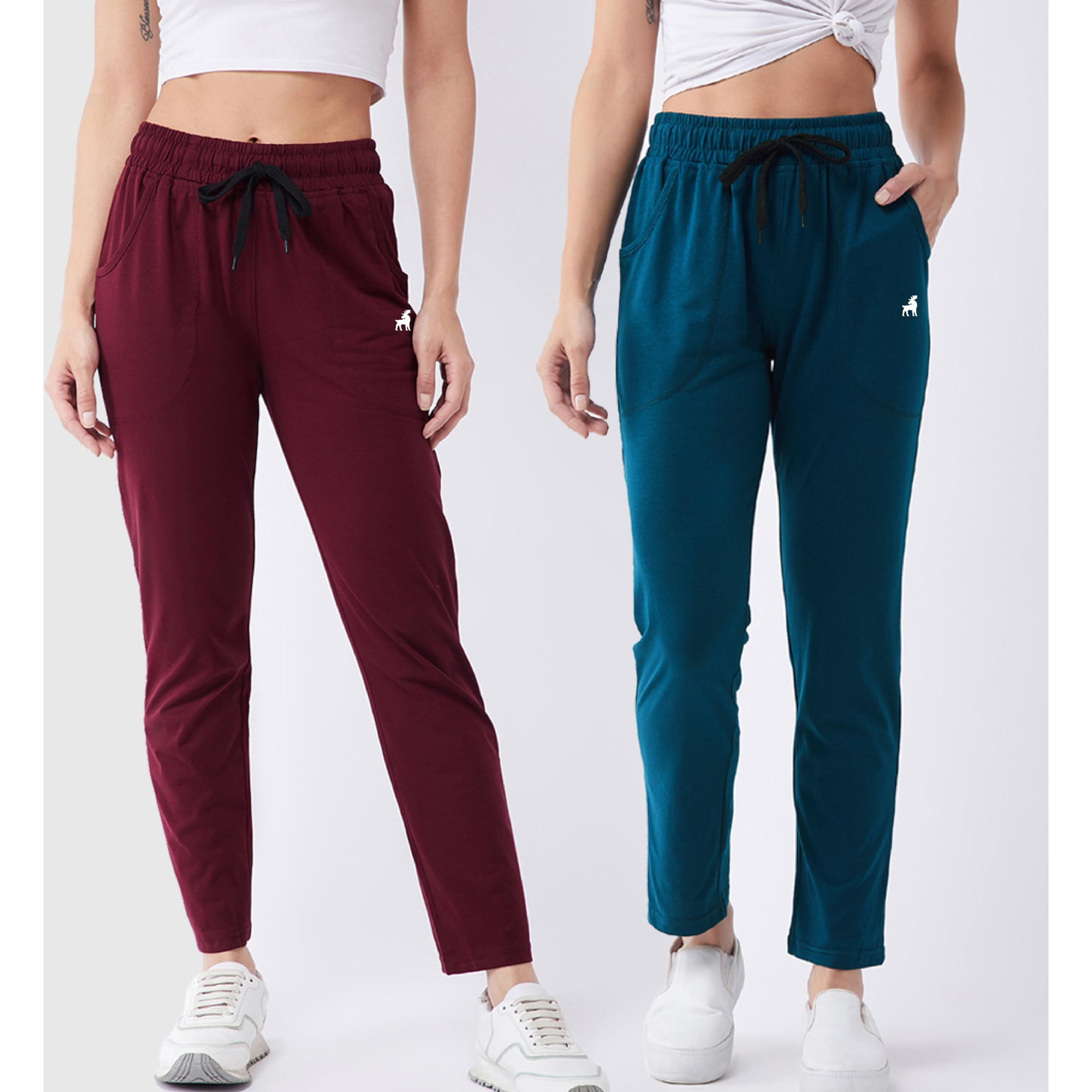 Modeve  Women Cotton Blend Pack of 2 Track Pant for Summer || Women Lower || Women Pyjama || Lounge Pants_Teal and Wine_X-Large