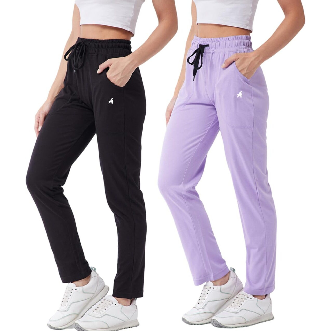 Modeve  Women Cotton Blend Pack of 2 Track Pant for Summer || Women Lower || Women Pyjama || Lounge Pants_Black and Lavender_XX-Large