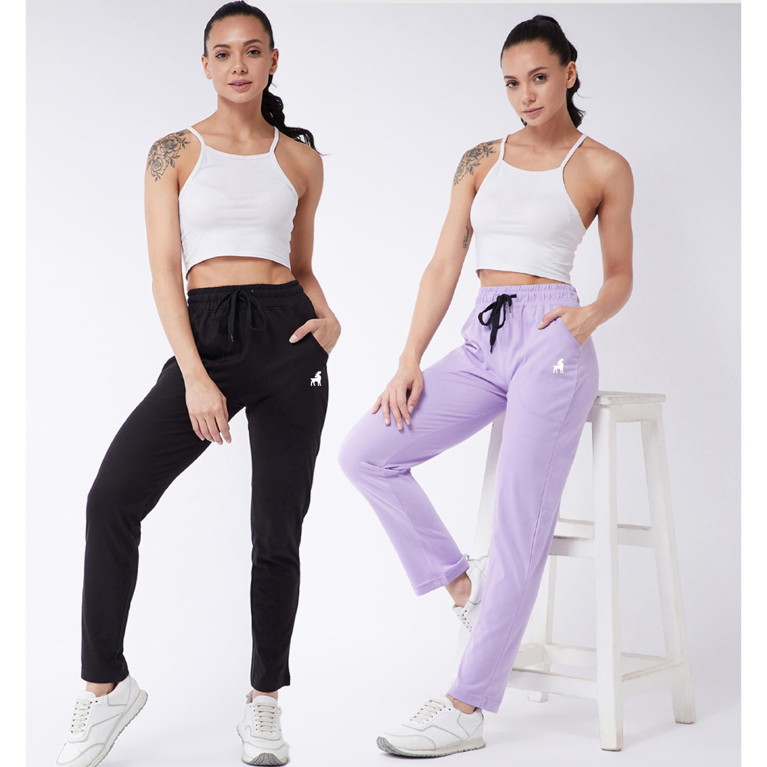 Modeve  Women Cotton Blend Pack of 2 Track Pant for Summer || Women Lower || Women Pyjama || Lounge Pants_Black and Lavender_XX-Large
