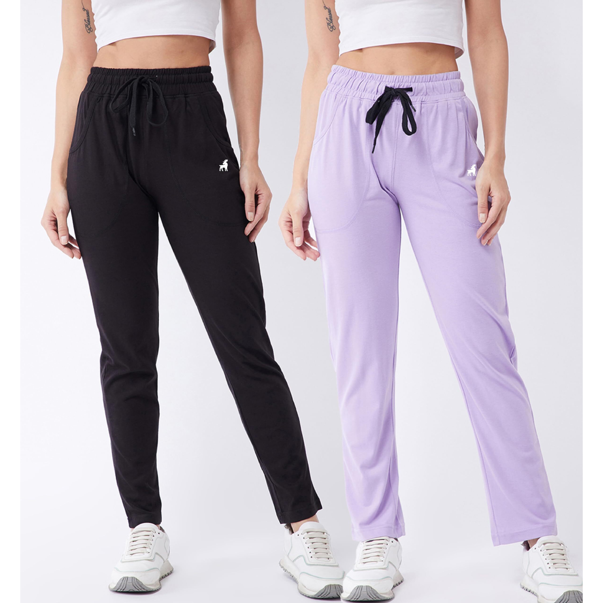 Modeve  Women Cotton Blend Pack of 2 Track Pant for Summer || Women Lower || Women Pyjama || Lounge Pants_Black and Lavender_XX-Large