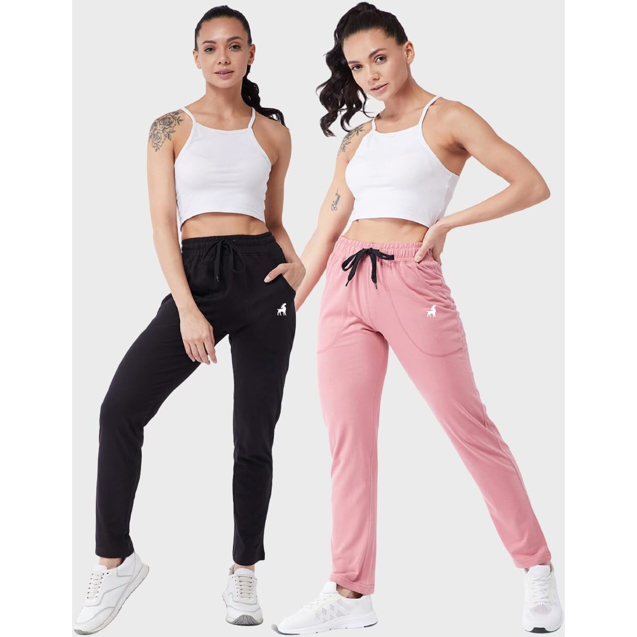 Modeve  Women Cotton Blend Pack of 2 Track Pant for Summer || Women Lower || Women Pyjama || Lounge Pants_Rose Pink and Black_X-Large