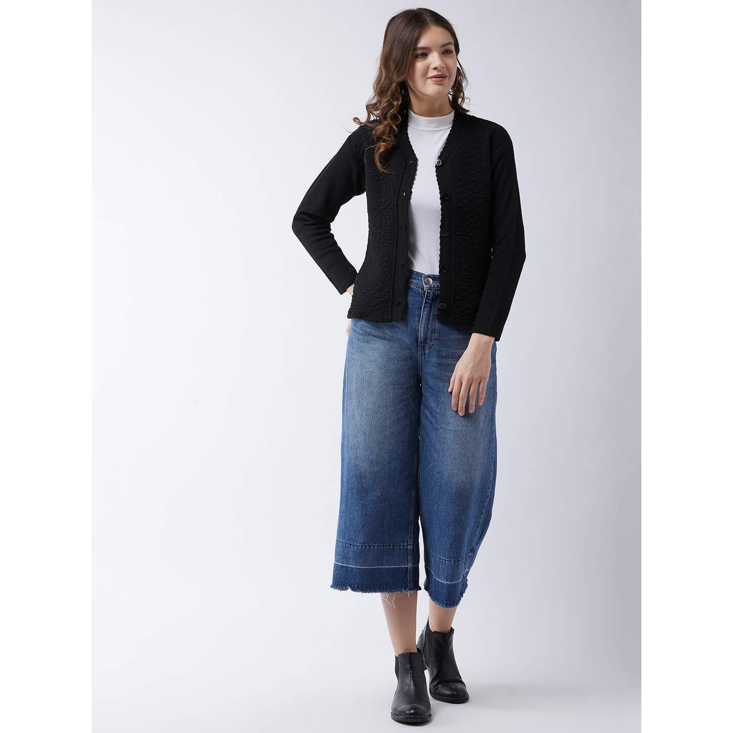 Pivl Self Design V Neck Casual Women Sweater/Cardigan for Winter (X-Large, Black)
