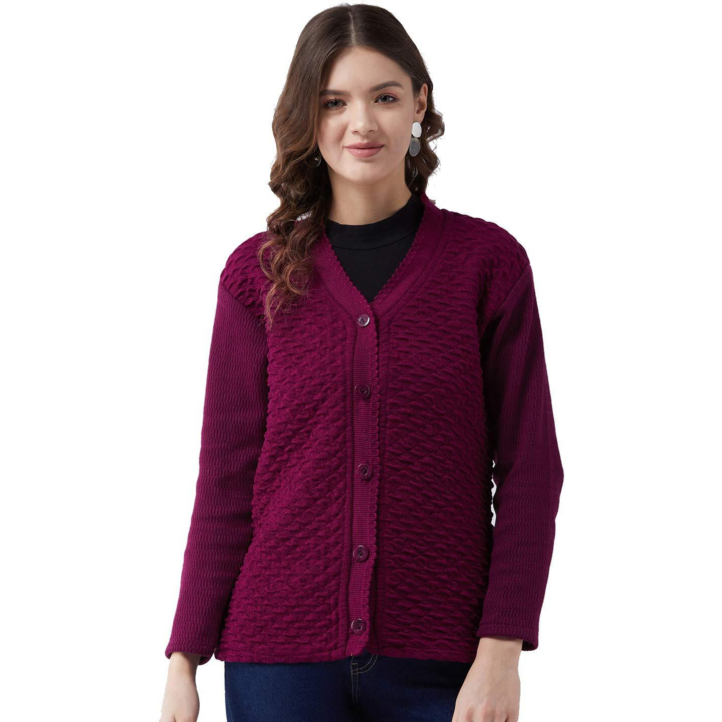 Pivl Women's Blended V-Neck Cardigan Sweater (PV502_Move