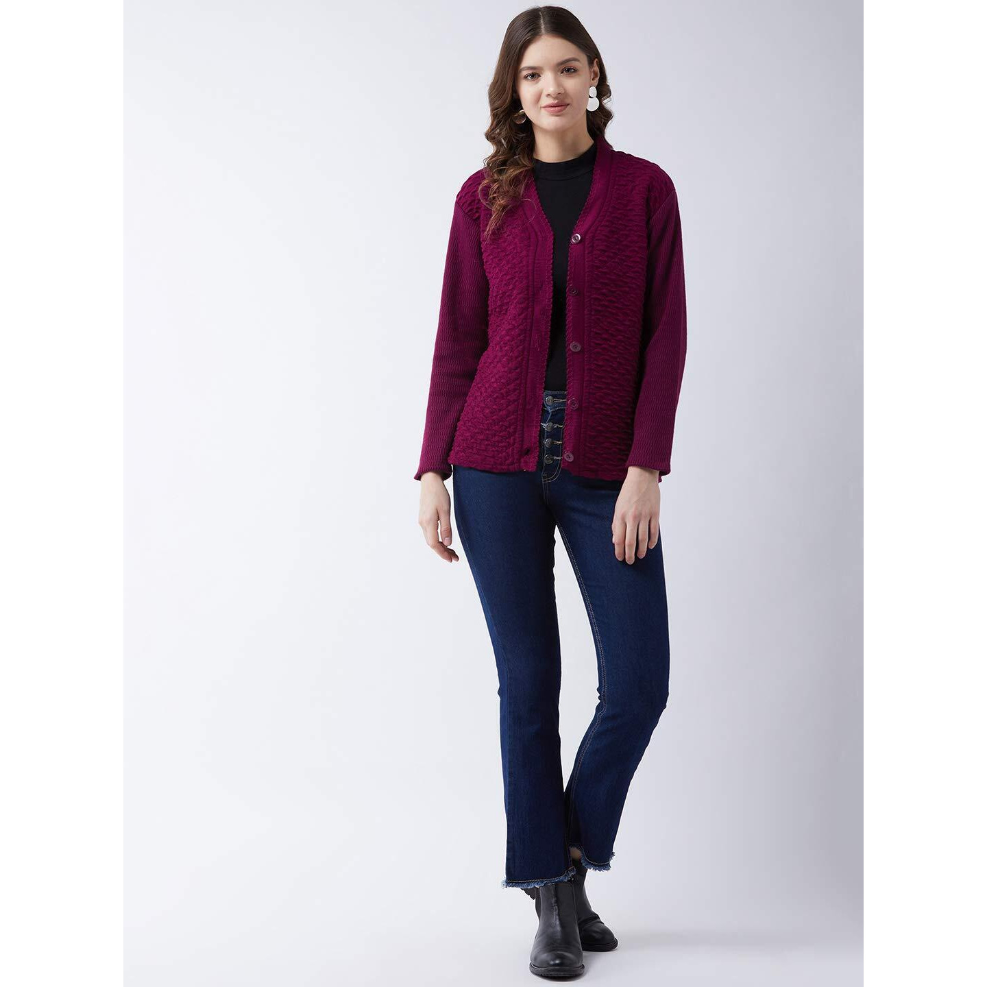 Pivl Women's Blended V-Neck Cardigan Sweater (PV502_Move