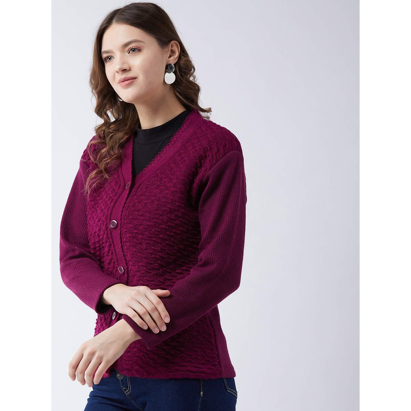 Pivl Women's Blended V-Neck Cardigan Sweater (PV502_Move