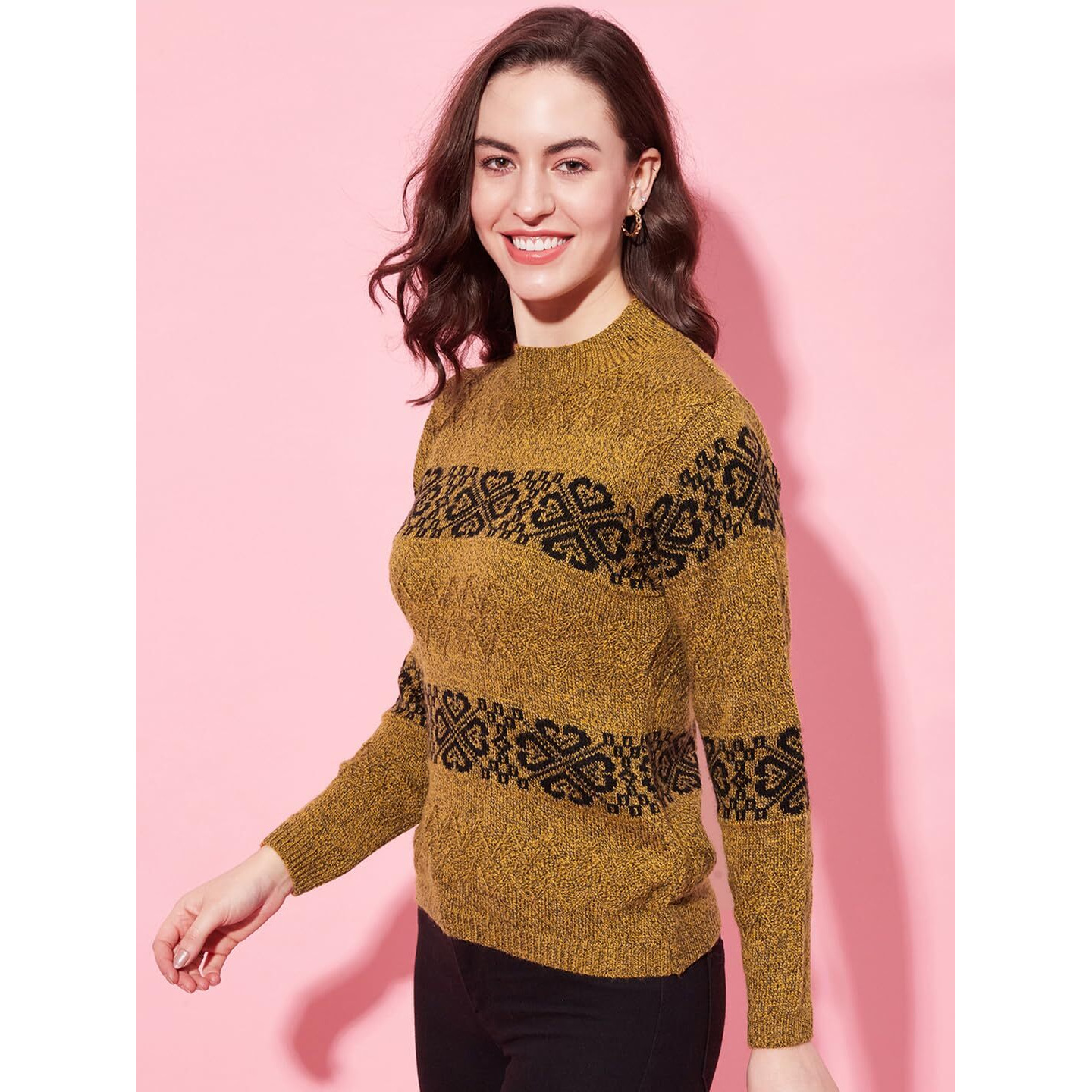 Modeve Women Striped Sweater for Winter||Winterwear|| Tan